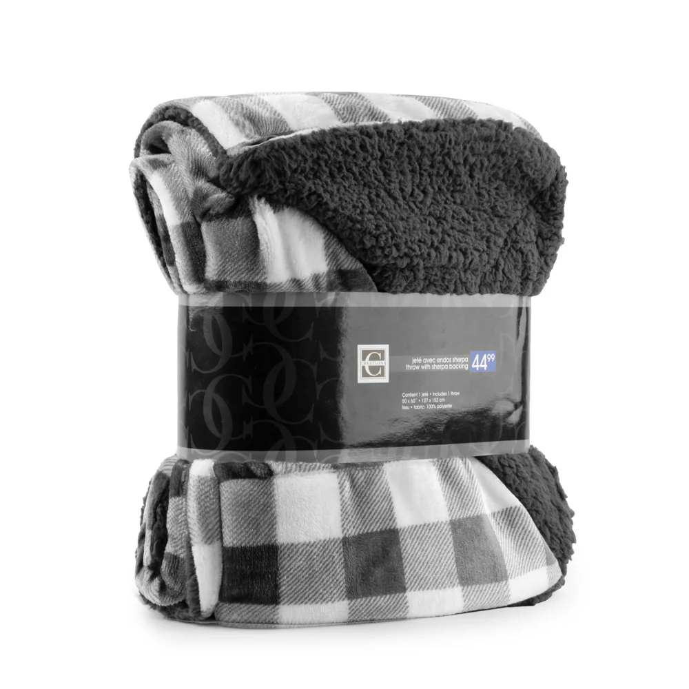 Decorative Printed Throw with Sherpa Backing - Grey - 50 x 60''