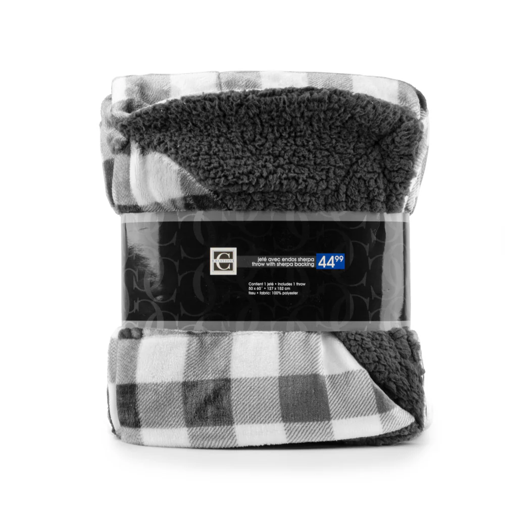 Decorative Printed Throw with Sherpa Backing - Grey - 50 x 60'' - Image 2