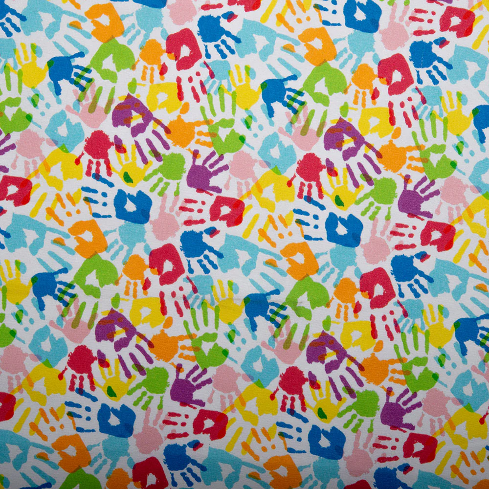 DIGITAL Cotton print - Peace and Love - Finger print - White