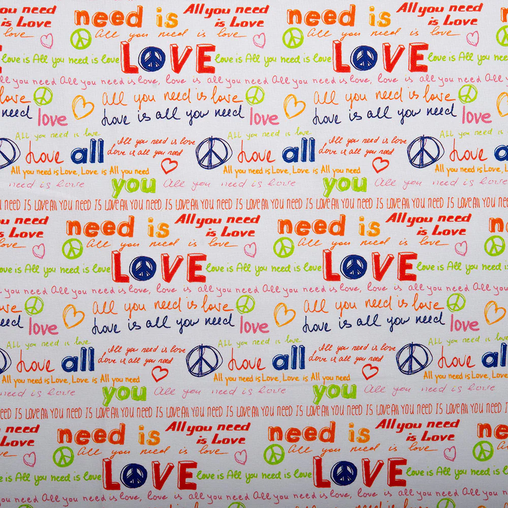 DIGITAL Cotton print - Peace and Love - Writing - Red