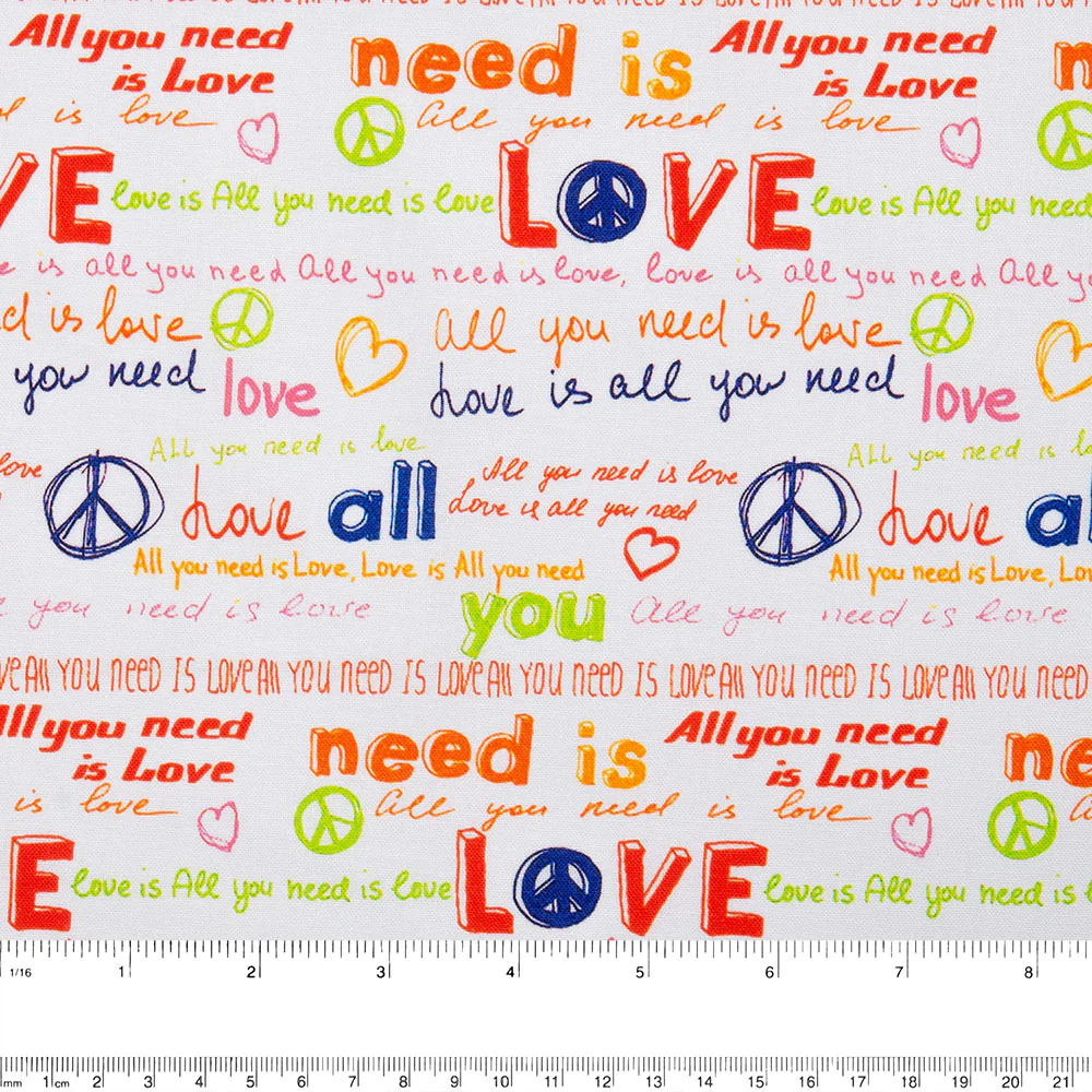 DIGITAL Cotton print - Peace and Love - Writing - Red - Image 2