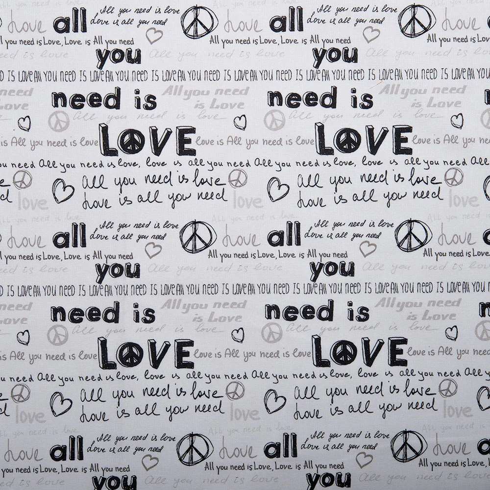 DIGITAL Cotton print - Peace and Love - Writing - White