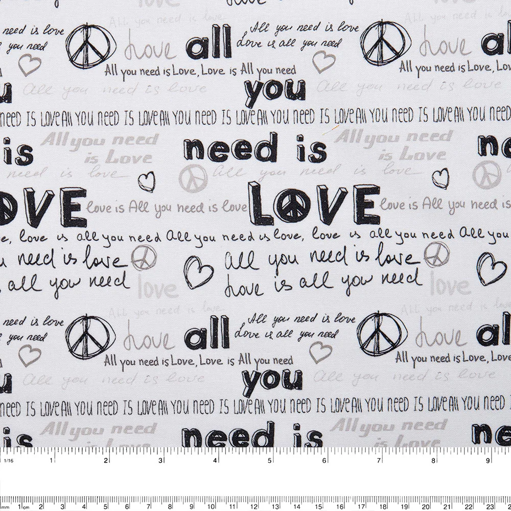 DIGITAL Cotton print - Peace and Love - Writing - White - Image 2