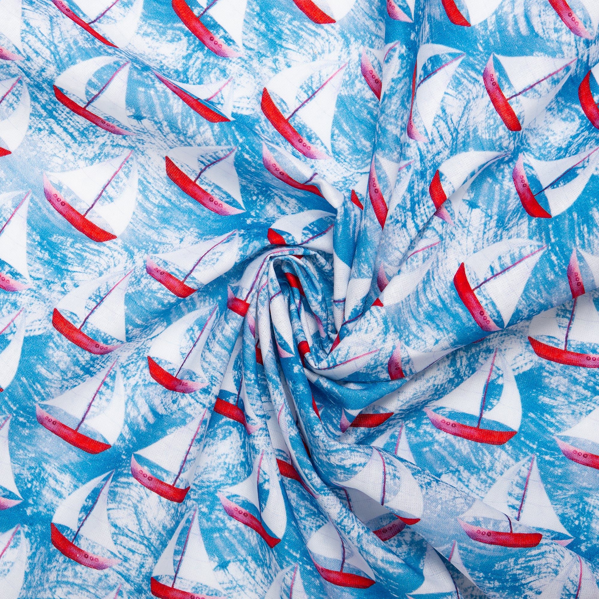 Digital Cotton Print - SEA LIFE - Sailboat - Blue - Image 2