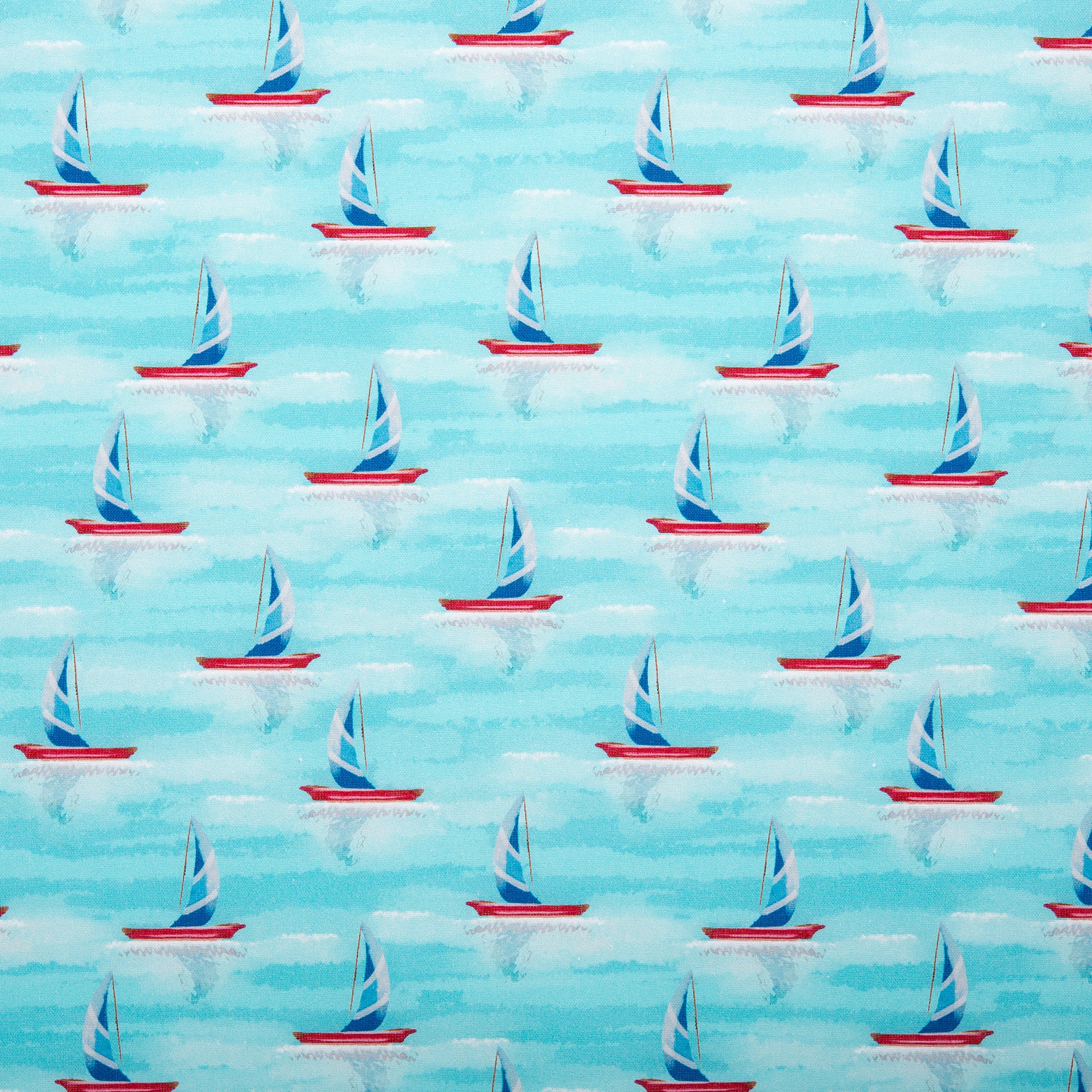 Digital Cotton Print - SEA LIFE - Sailboat - White / Blue