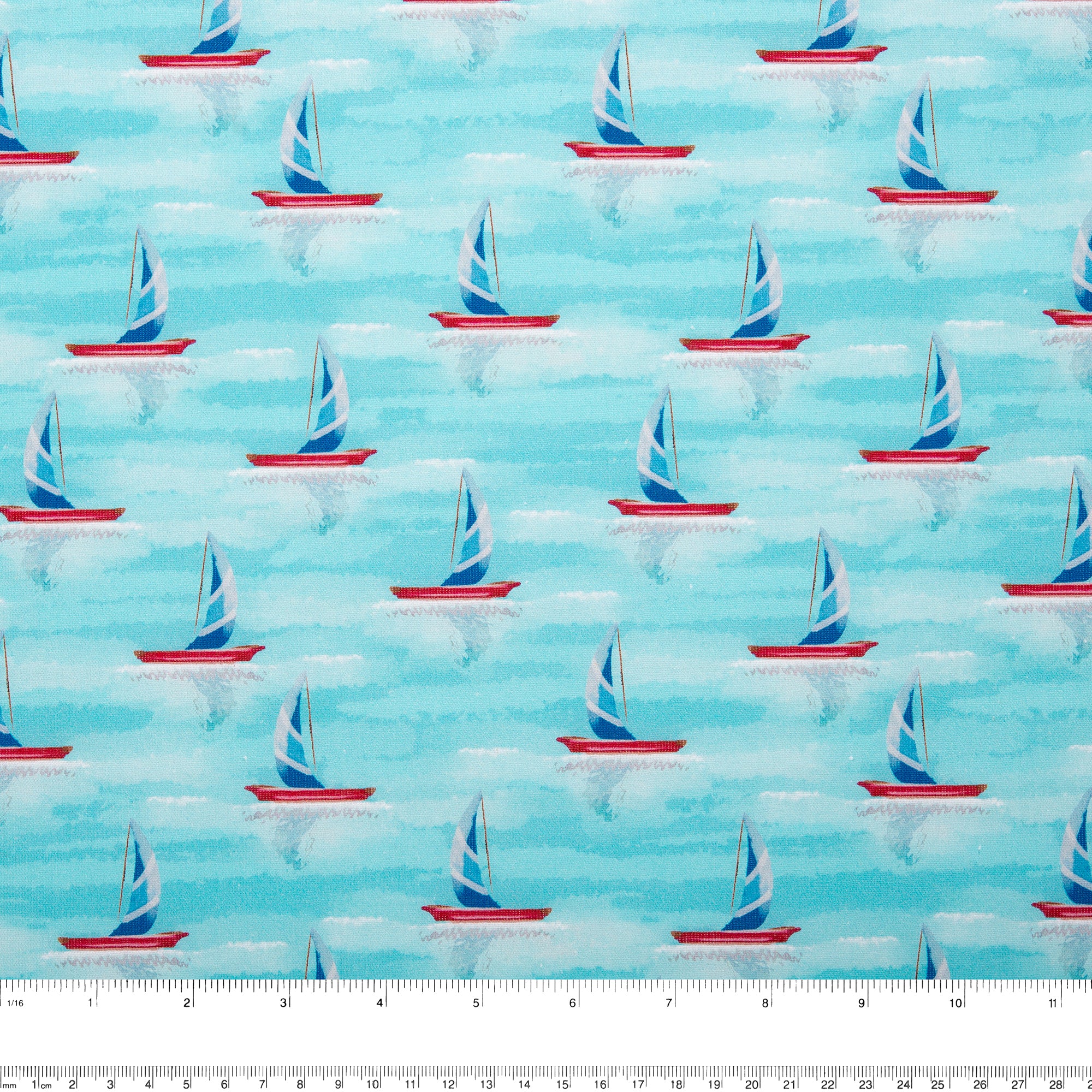 Digital Cotton Print - SEA LIFE - Sailboat - White / Blue - Image 3