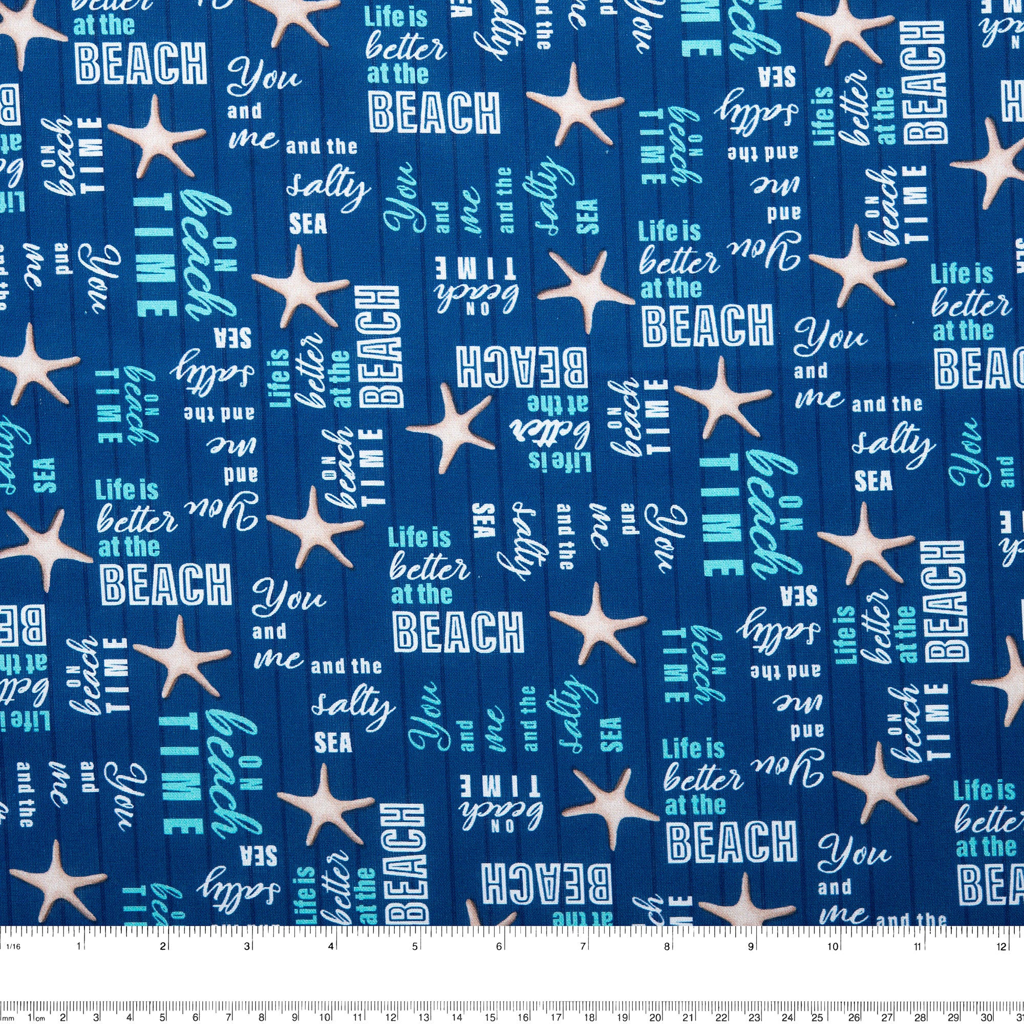 Digital Cotton Print - SEA LIFE - Writing - Blue - Image 3