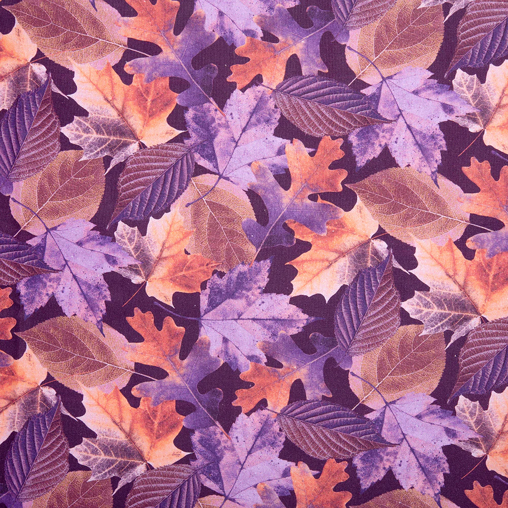 Digital Printed Cotton - NATURAL BEAUTIES - Leafs - Purple