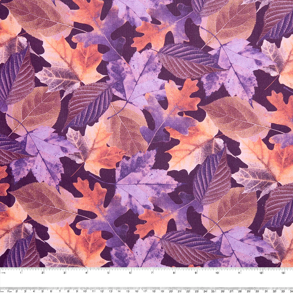 Digital Printed Cotton - NATURAL BEAUTIES - Leafs - Purple - Image 2