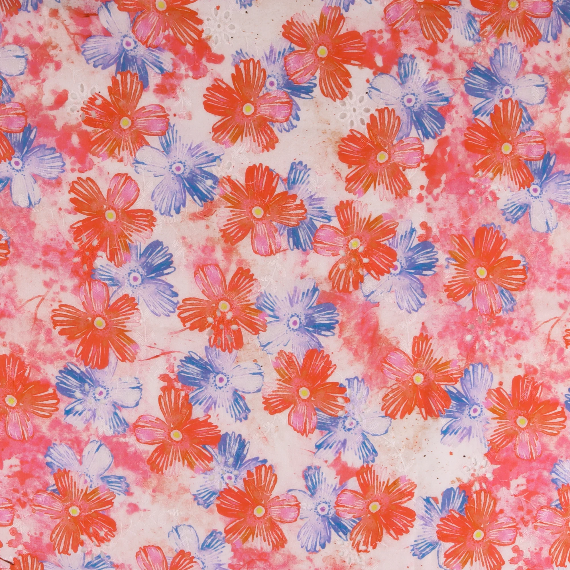 Digital Printed Voile - PASTEL - 002 - Blue/Deep Coral