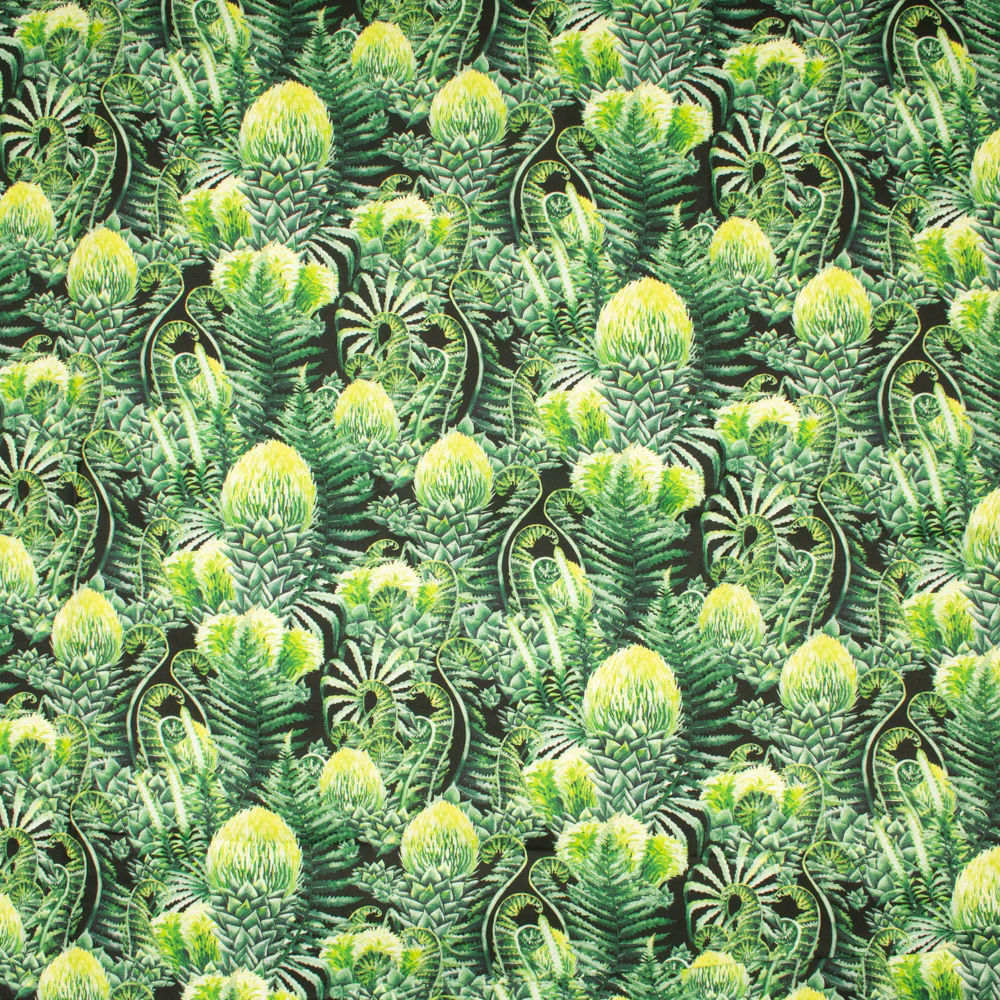 DINOSAUR VALLEY Digital Printed Cotton - Leafs - Black