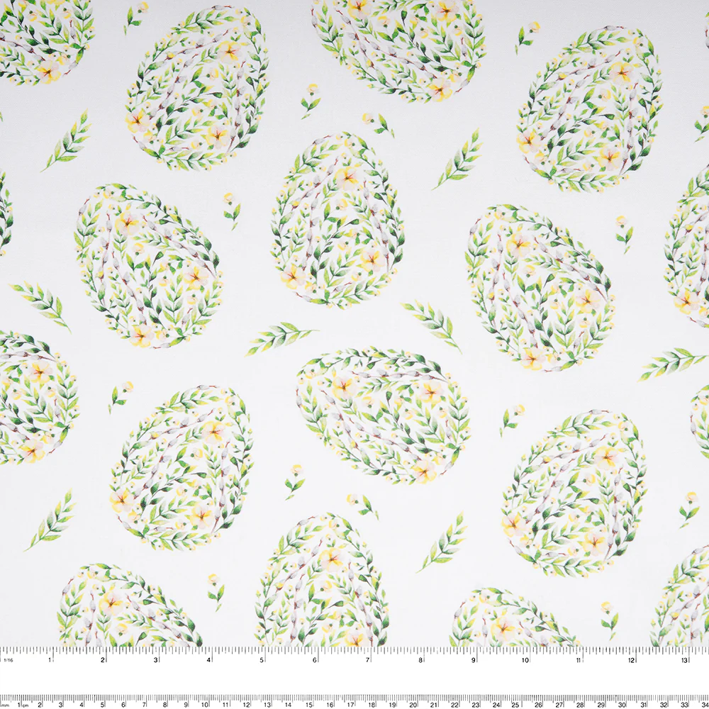EASTER Printed Cotton - Flowered egg - White - Image 2