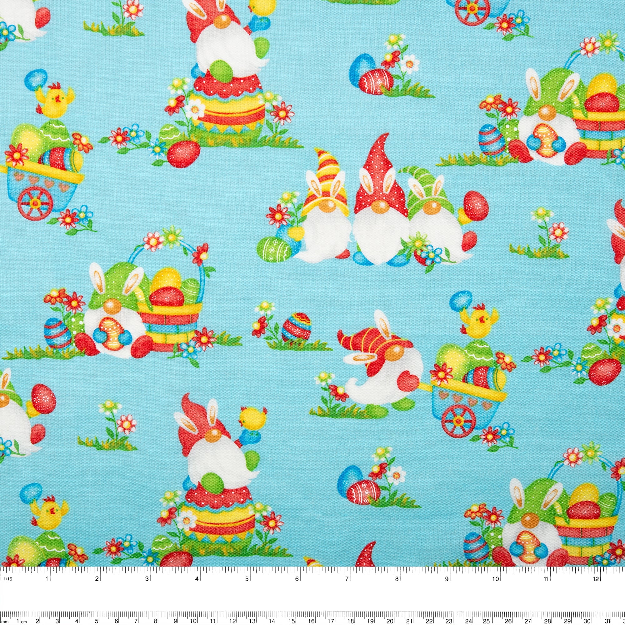 EASTER Printed Cotton - Gnomes - Aqua - Image 3