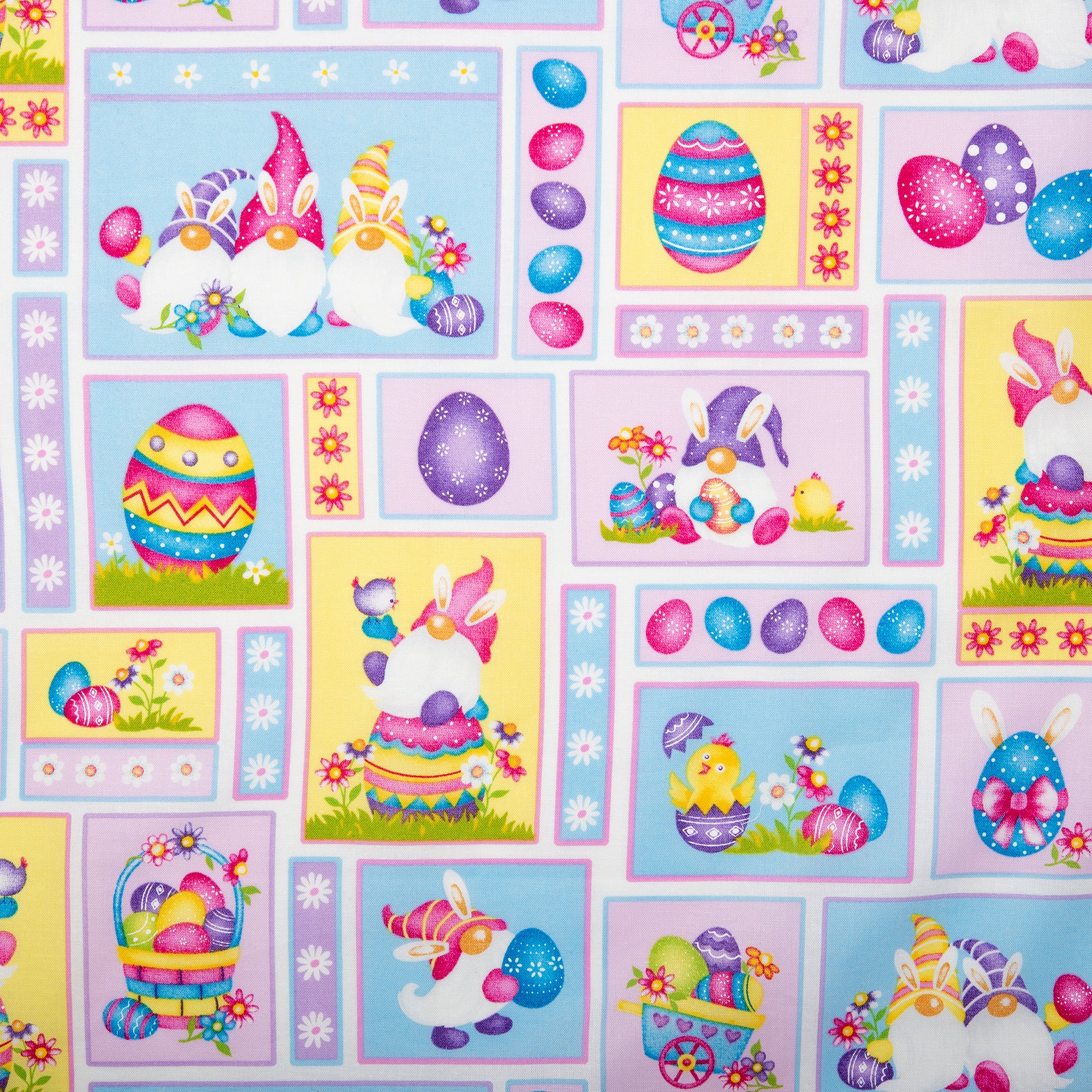 EASTER Printed Cotton - Gnomes square - Purple