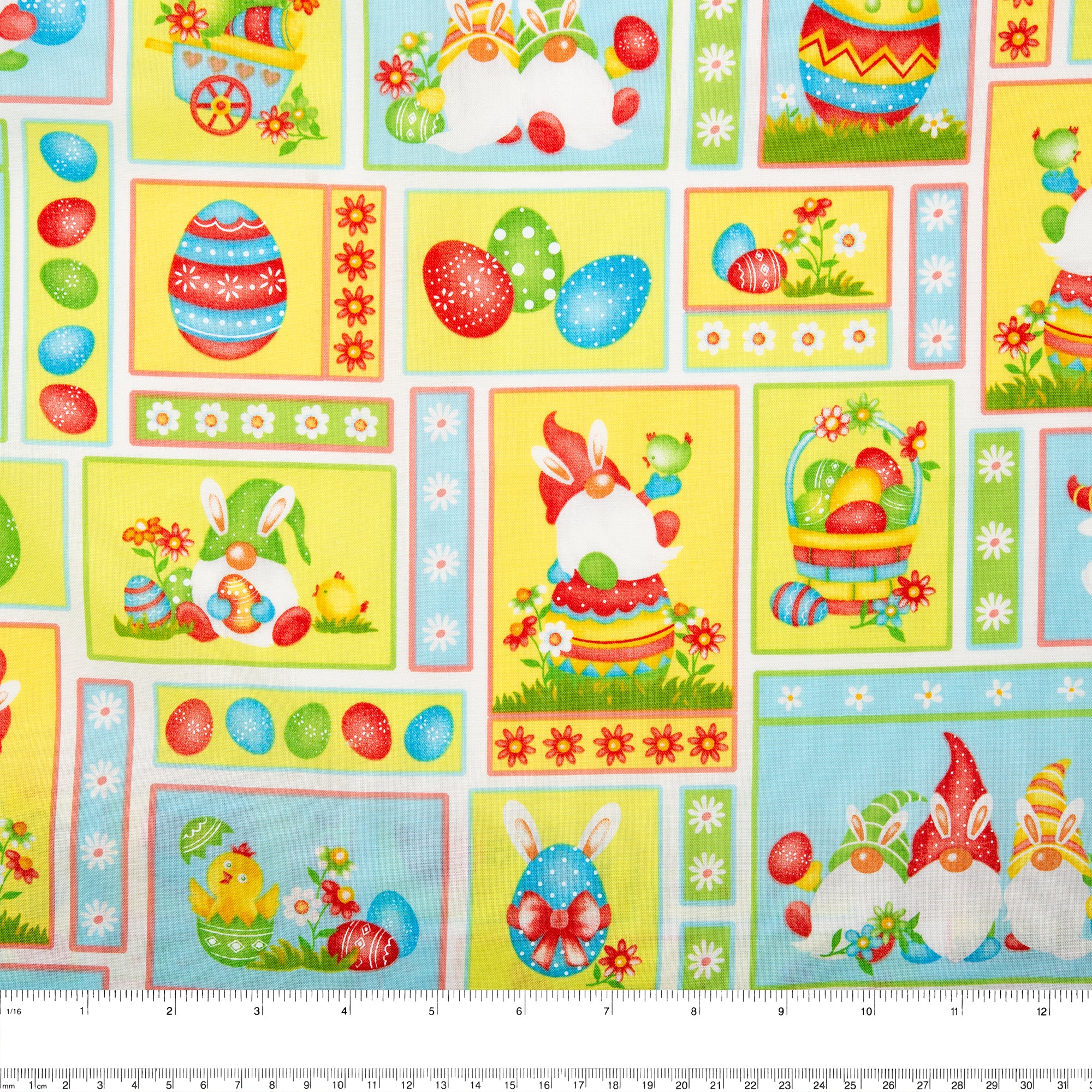 EASTER Printed Cotton - Gnomes square - Yellow - Image 3