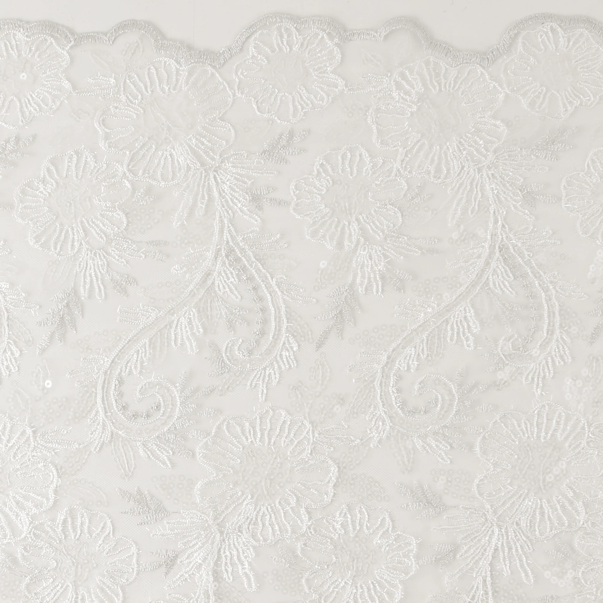 Embroidered Fancy Lace With Sequins - SOCIALITE - 001 - White