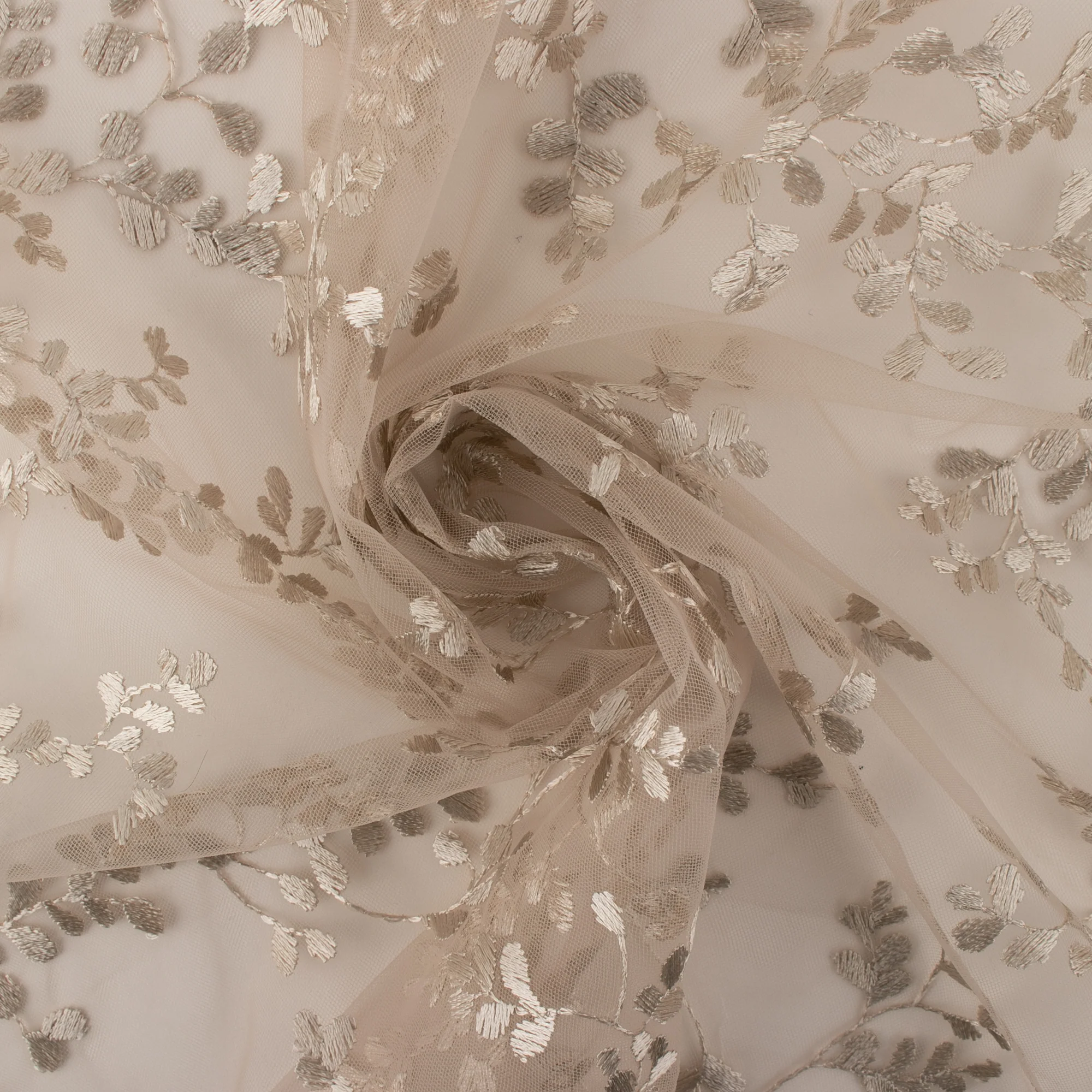 Embroidered Mesh - CHERIE - Leafs - Beige - Image 2