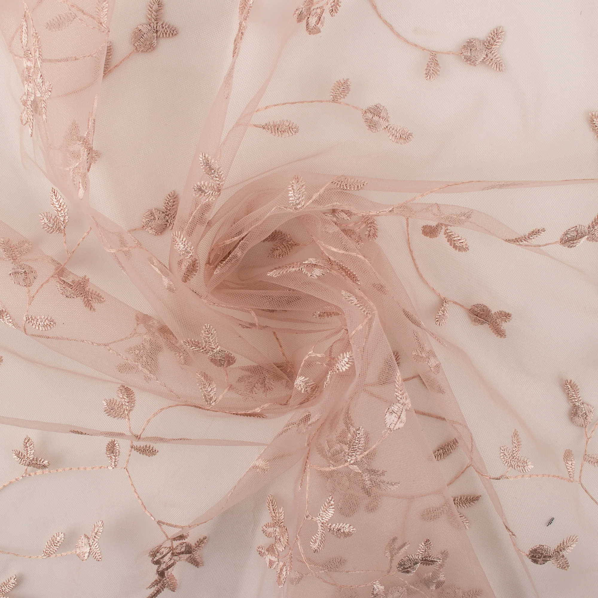 Embroidered Mesh - CHERIE - Leafs - Dusty pink - Image 2