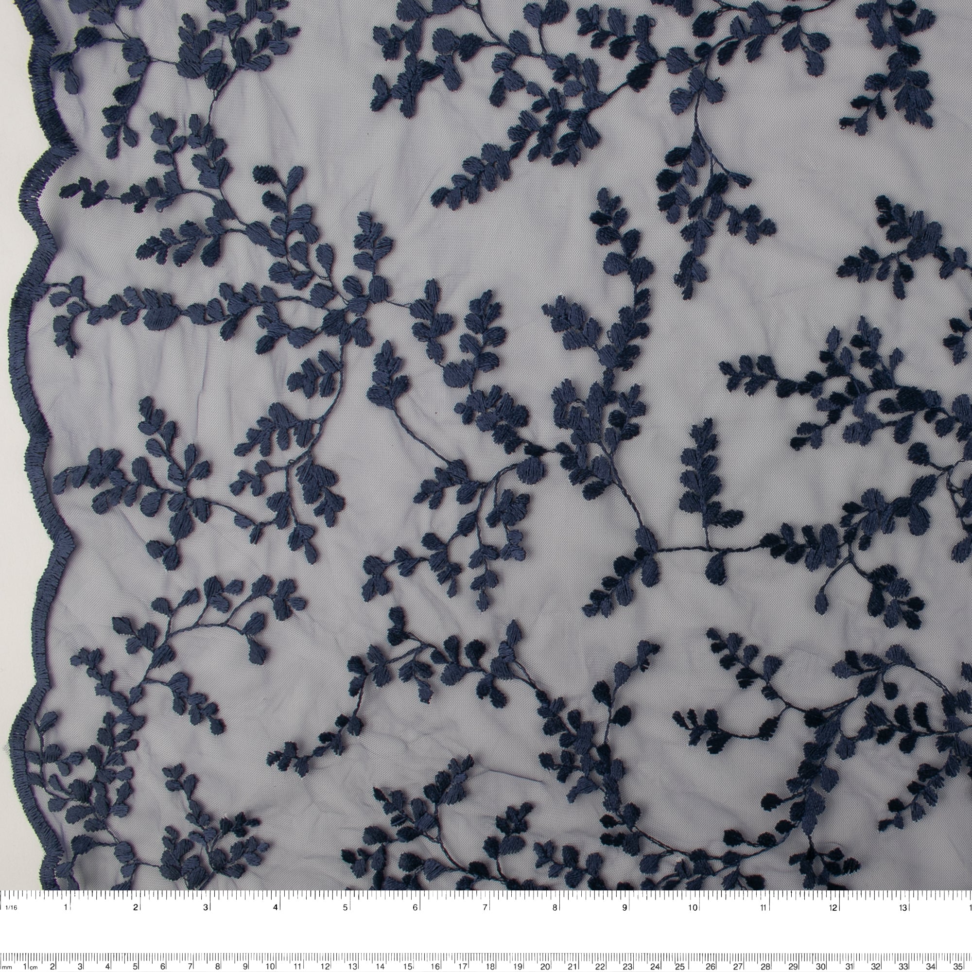 Embroidered Mesh - CHERIE - Leafs - Navy - Image 3