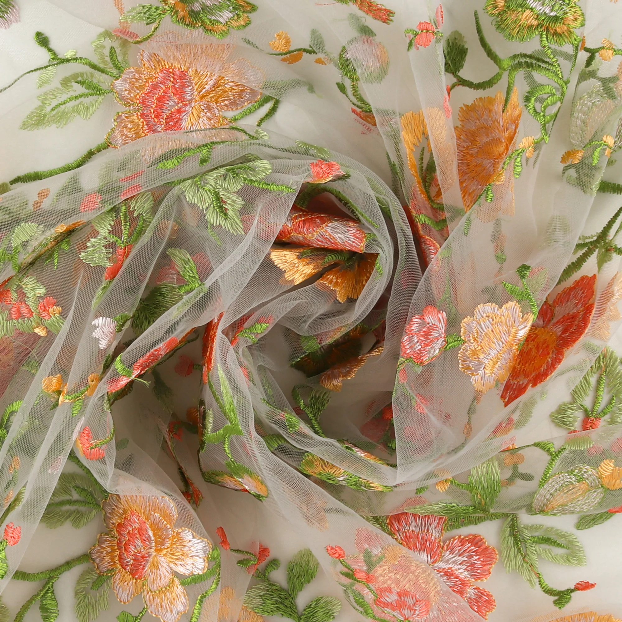 Embroidered Mesh - ELEGANZA - 001 - Tangerine - Image 2
