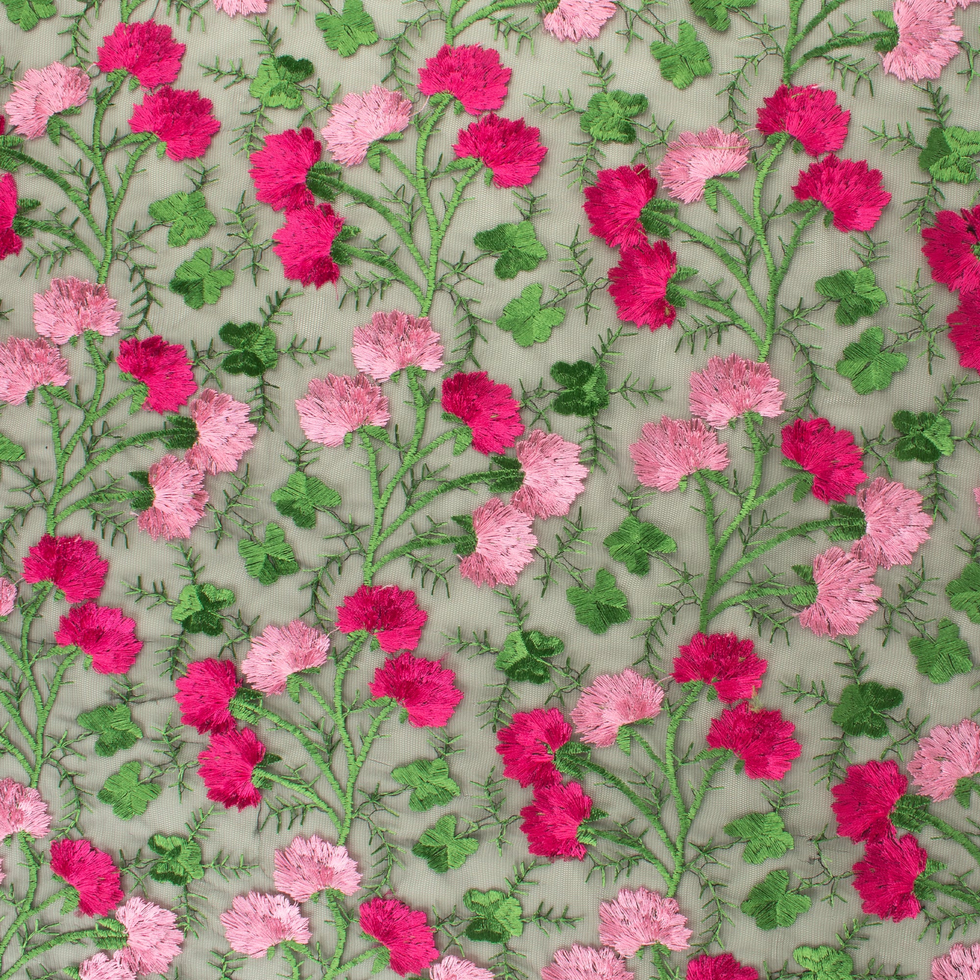 Embroidered Mesh - ELEGANZA - 005 - Black & Fuschia