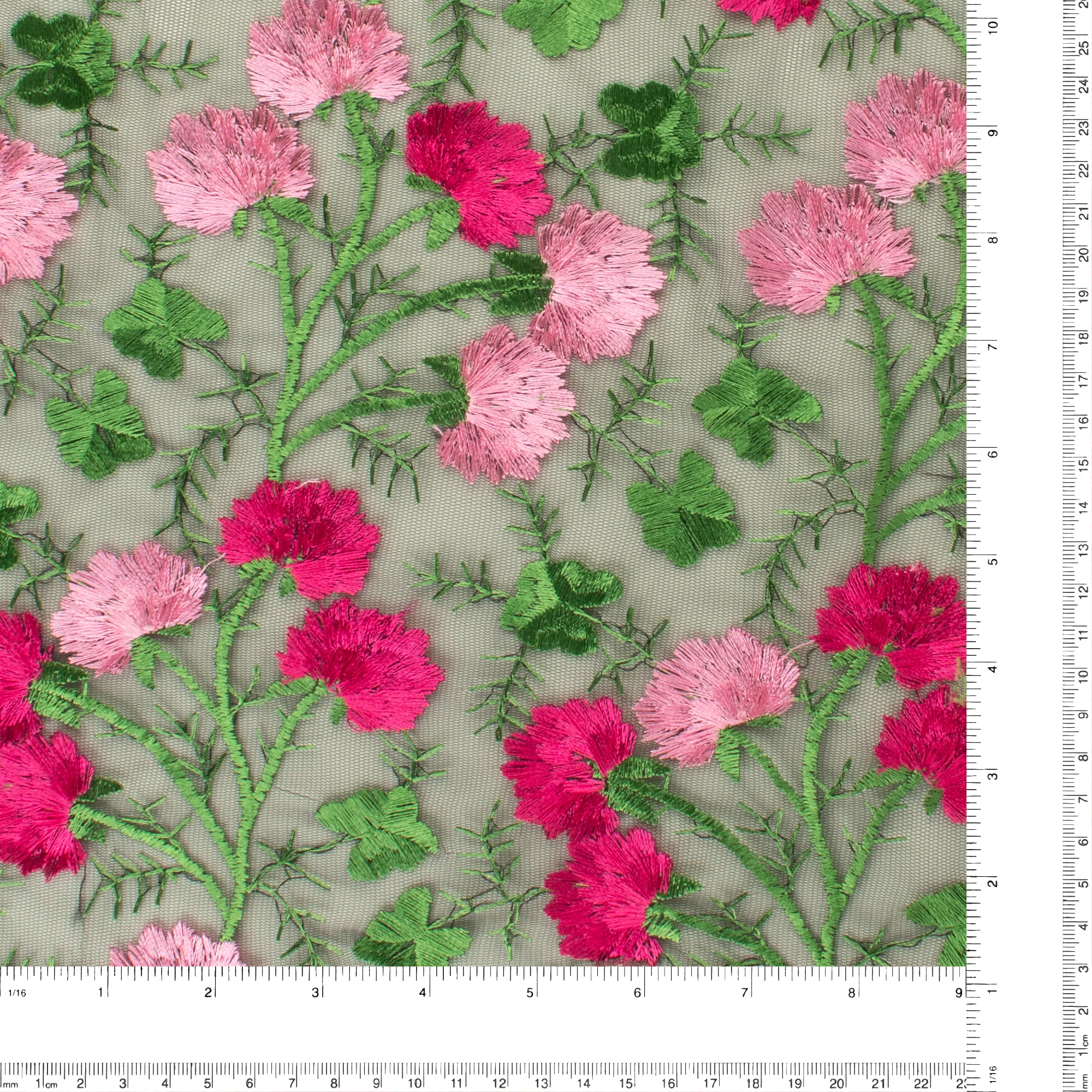 Embroidered Mesh - ELEGANZA - 005 - Black & Fuschia - Image 3