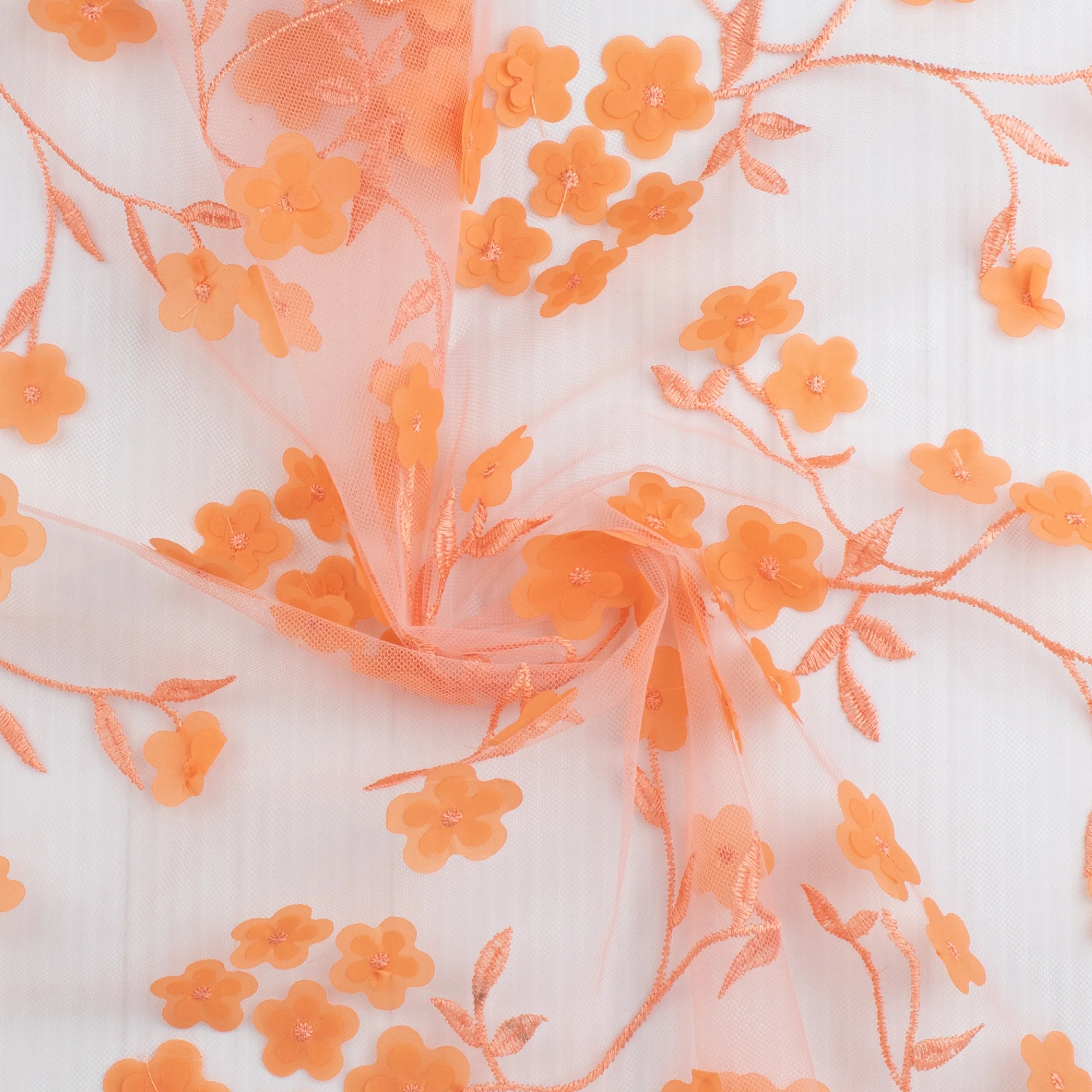 Embroidered mesh - WHIMSICAL - 007 - Orange - Image 2