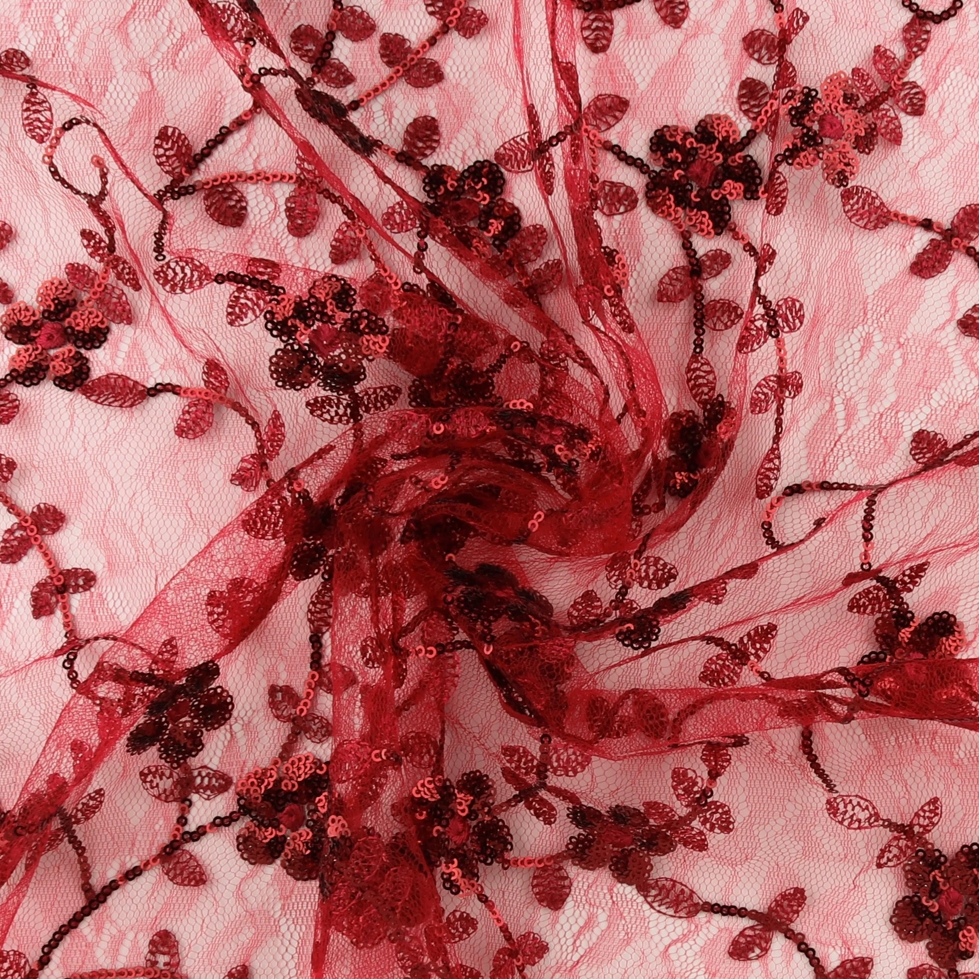 Embroidered Mesh With Sequins - BRIGITTE - 012 - Red - Image 2