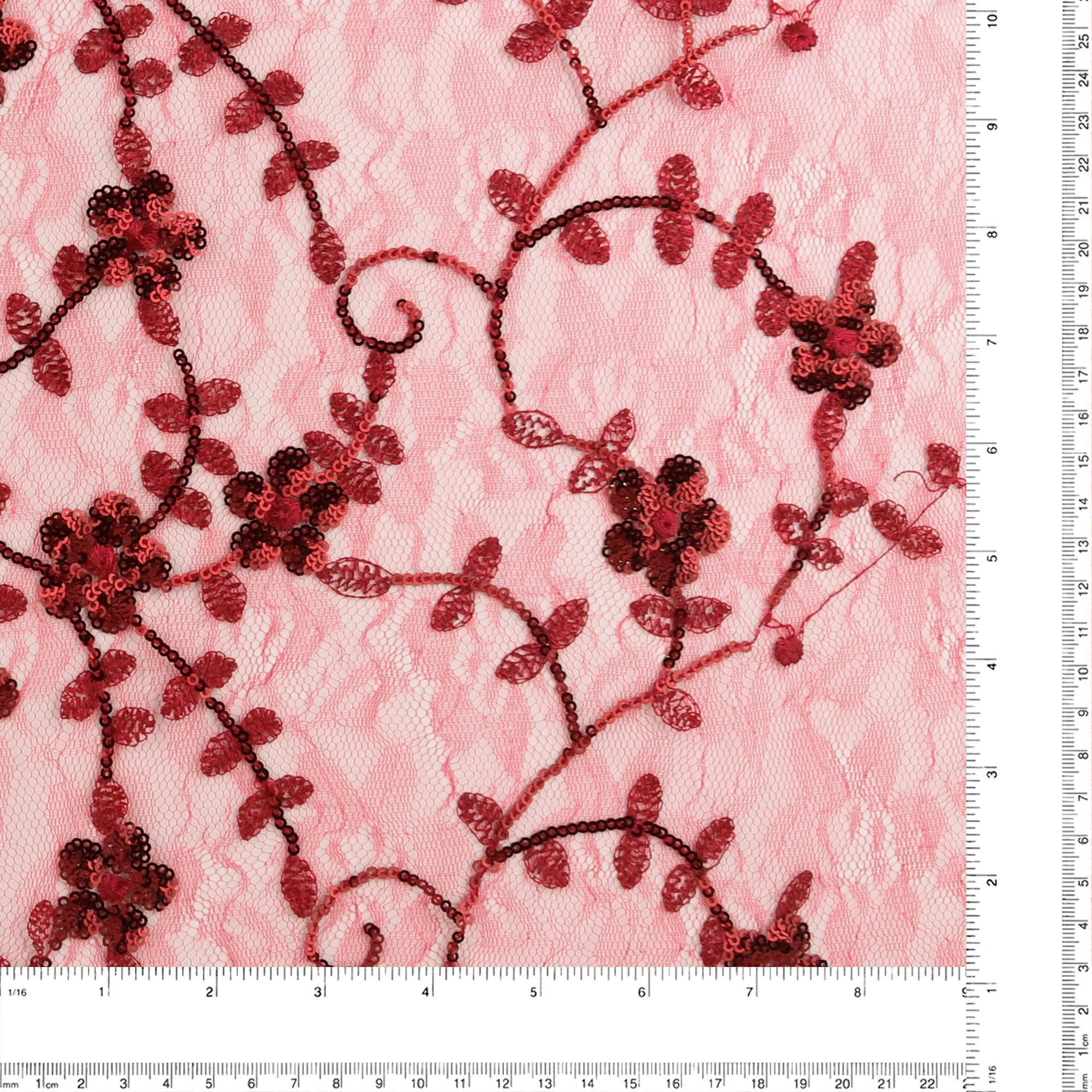 Embroidered Mesh With Sequins - BRIGITTE - 012 - Red - Image 3