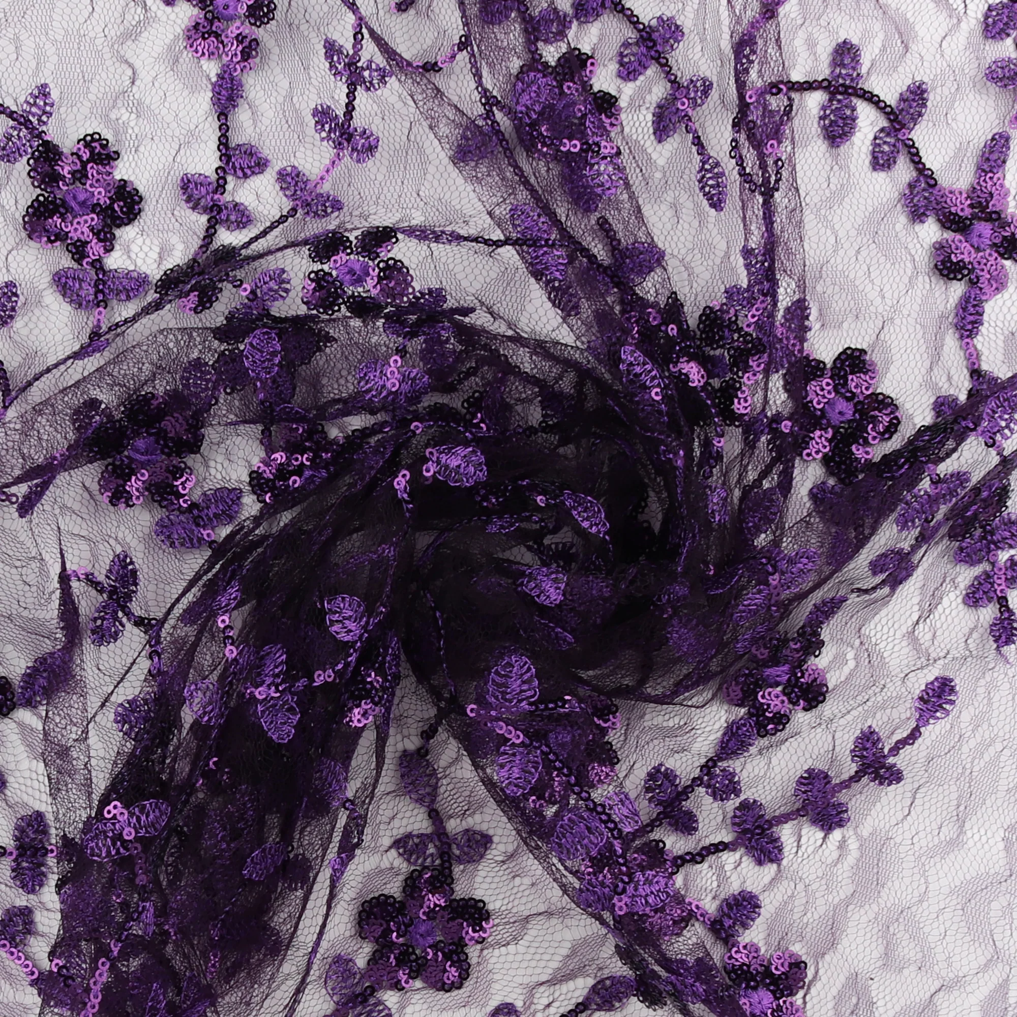 Embroidered Mesh With Sequins - BRIGITTE - 015 - Purple - Image 2