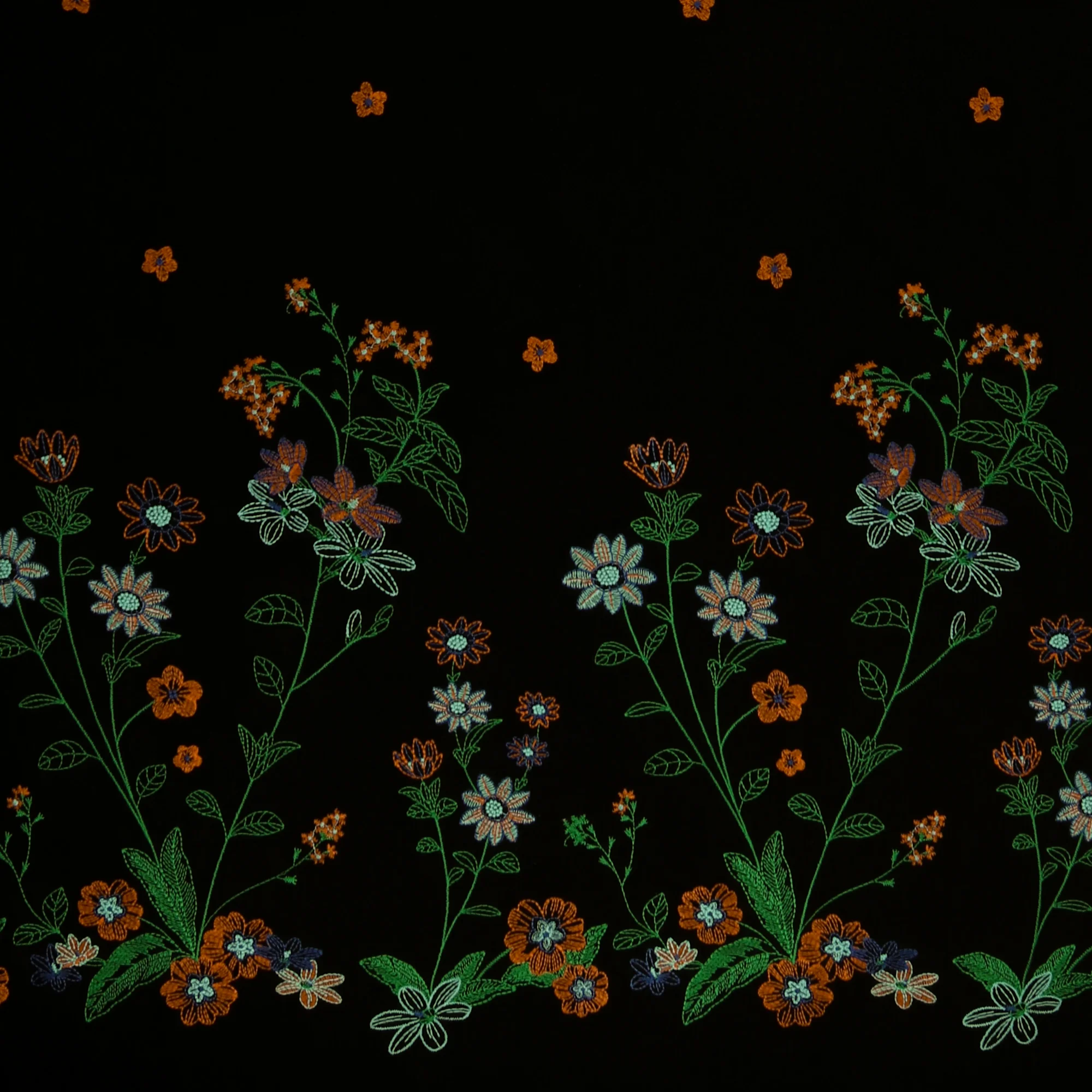 Embroidered Rayon Blend - IN BLOOM - 001 - Black