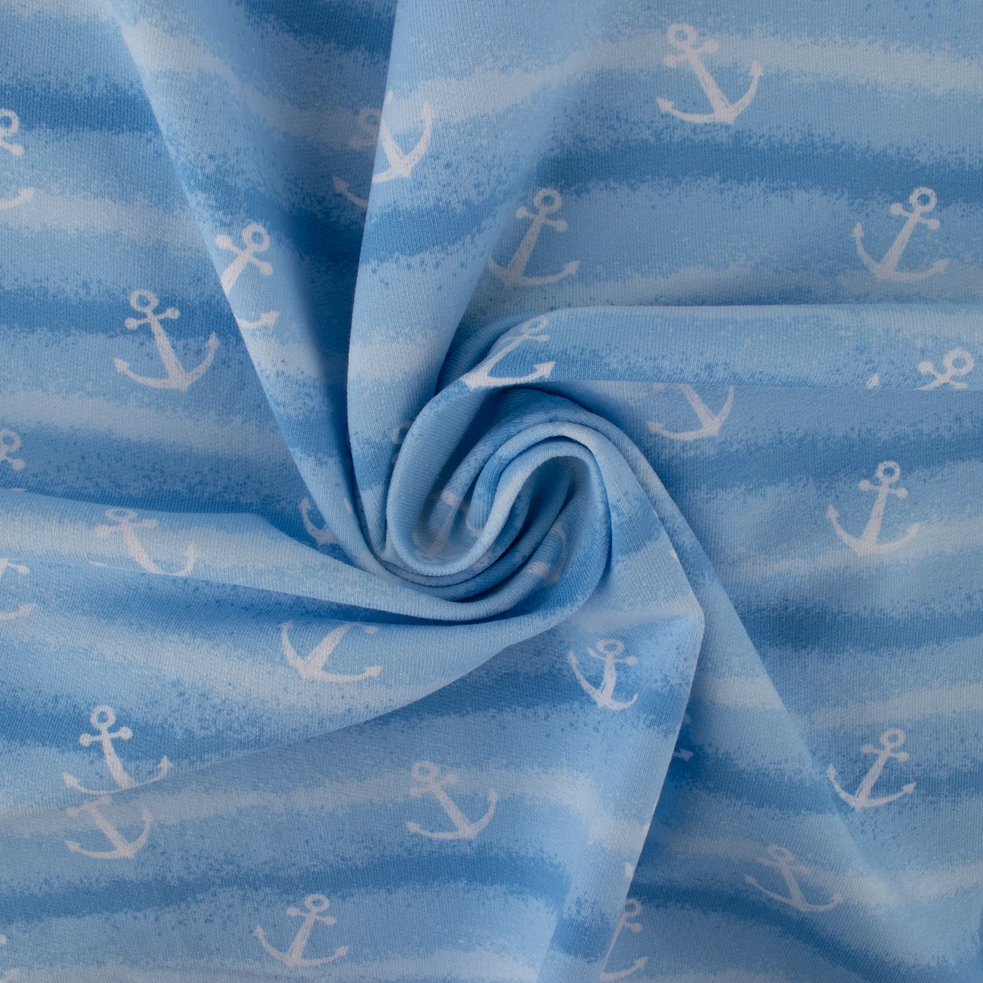 EUROPEAN - Cotton French Terry Print - Anchor - Blue - Image 2