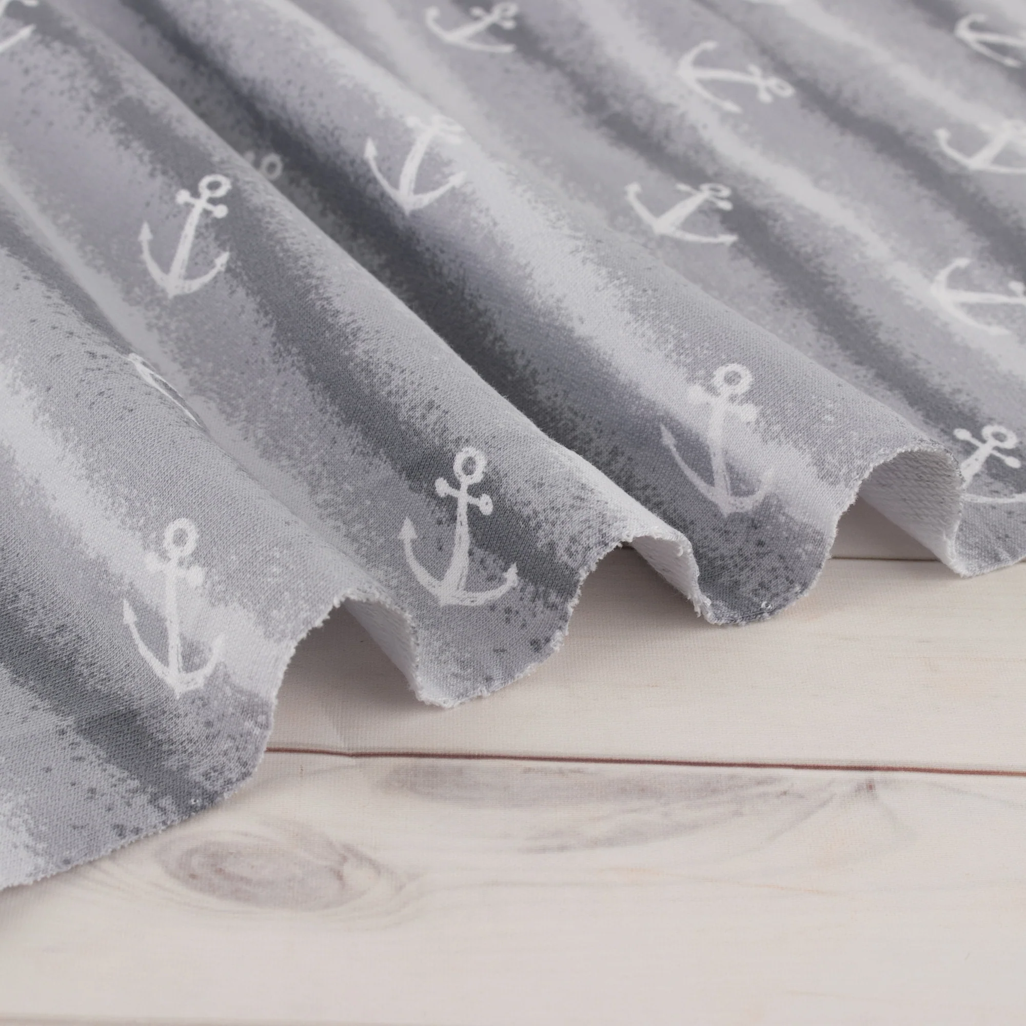 EUROPEAN - Cotton French Terry Print  - Anchor - Grey - Image 4