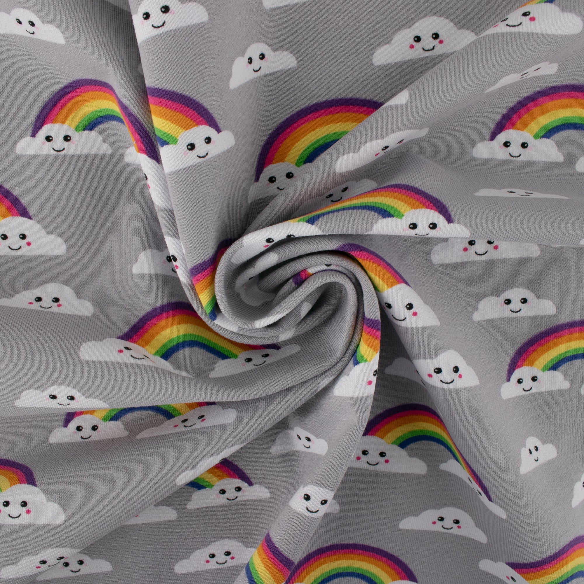 EUROPEAN - Cotton French Terry Print - Rainbow - Grey - Image 2