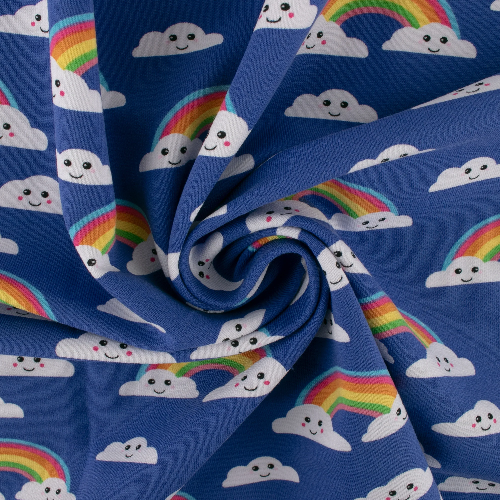 EUROPEAN - Cotton French Terry Print  - Rainbow - Navy - Image 2
