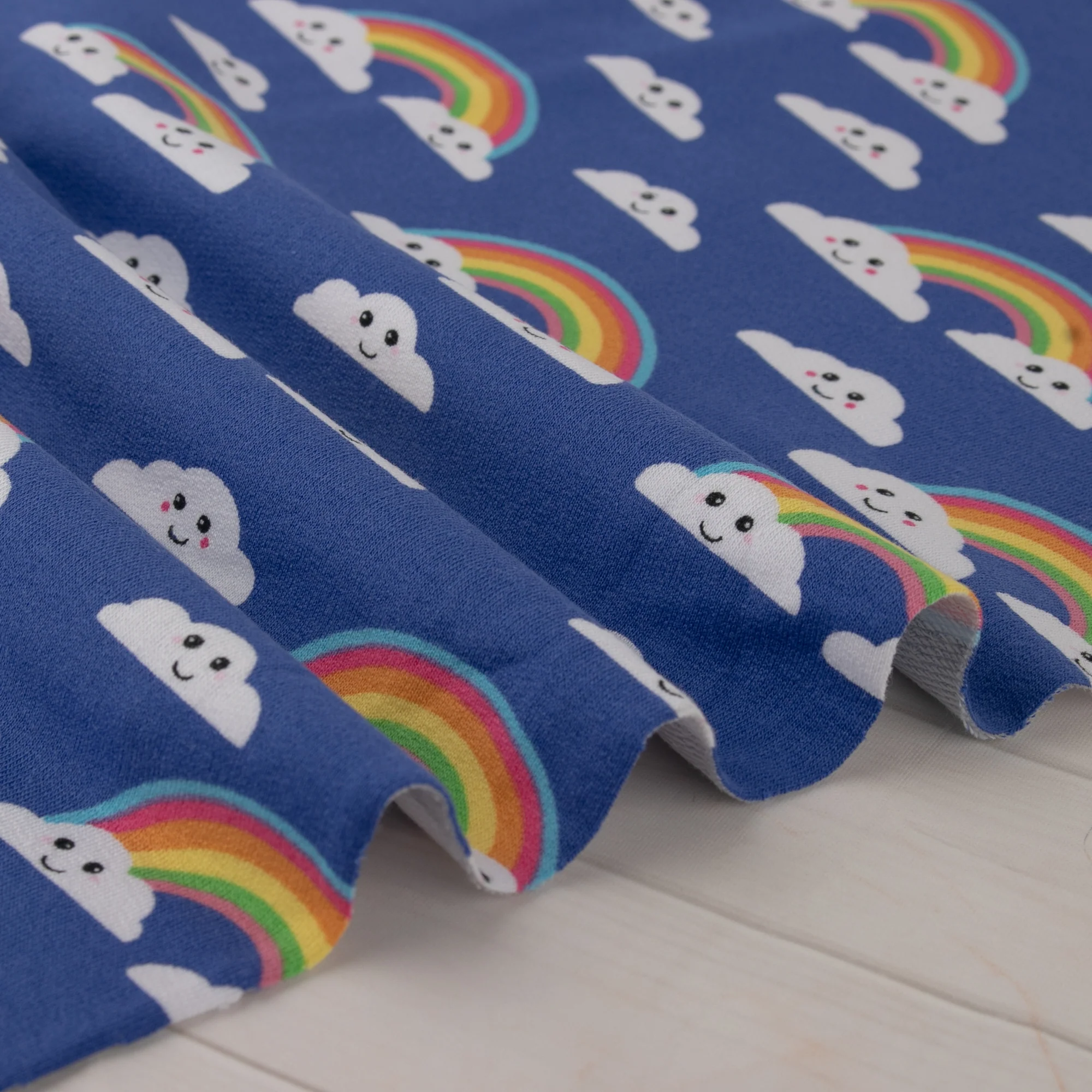 EUROPEAN - Cotton French Terry Print  - Rainbow - Navy - Image 4