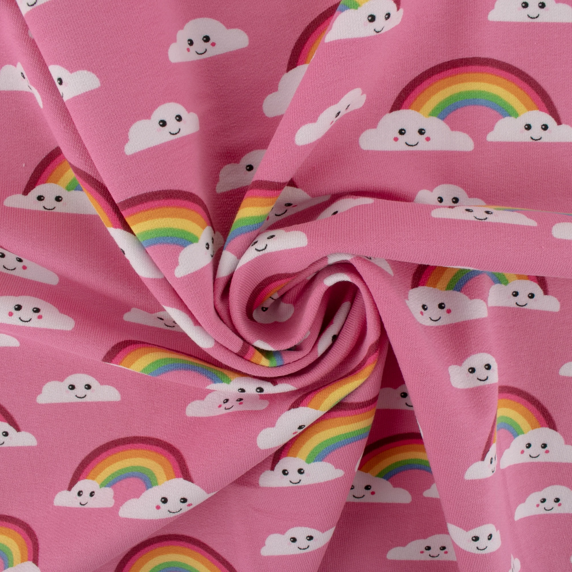 EUROPEAN - Cotton French Terry Print - Rainbow - Pink - Image 2