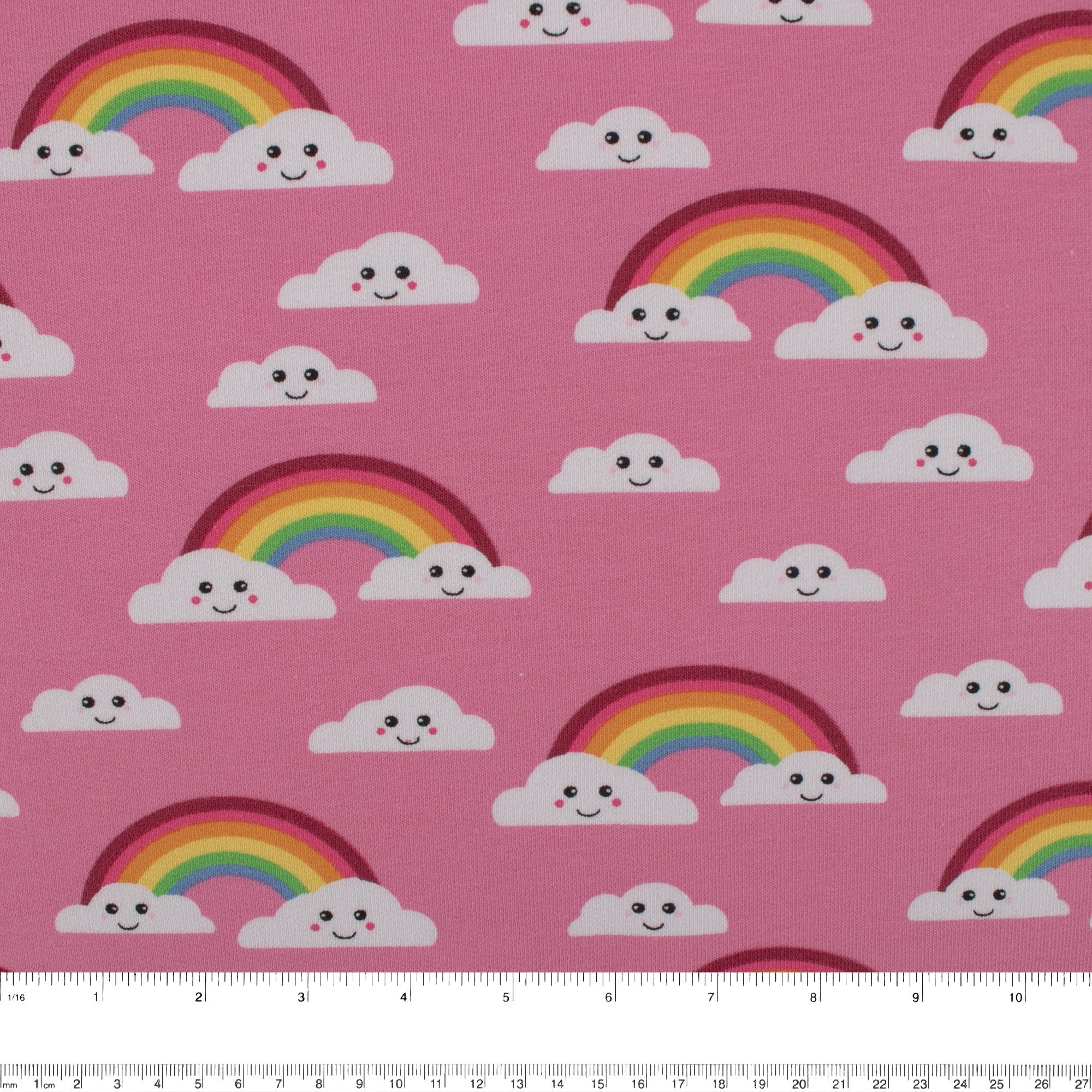 EUROPEAN - Cotton French Terry Print - Rainbow - Pink - Image 3