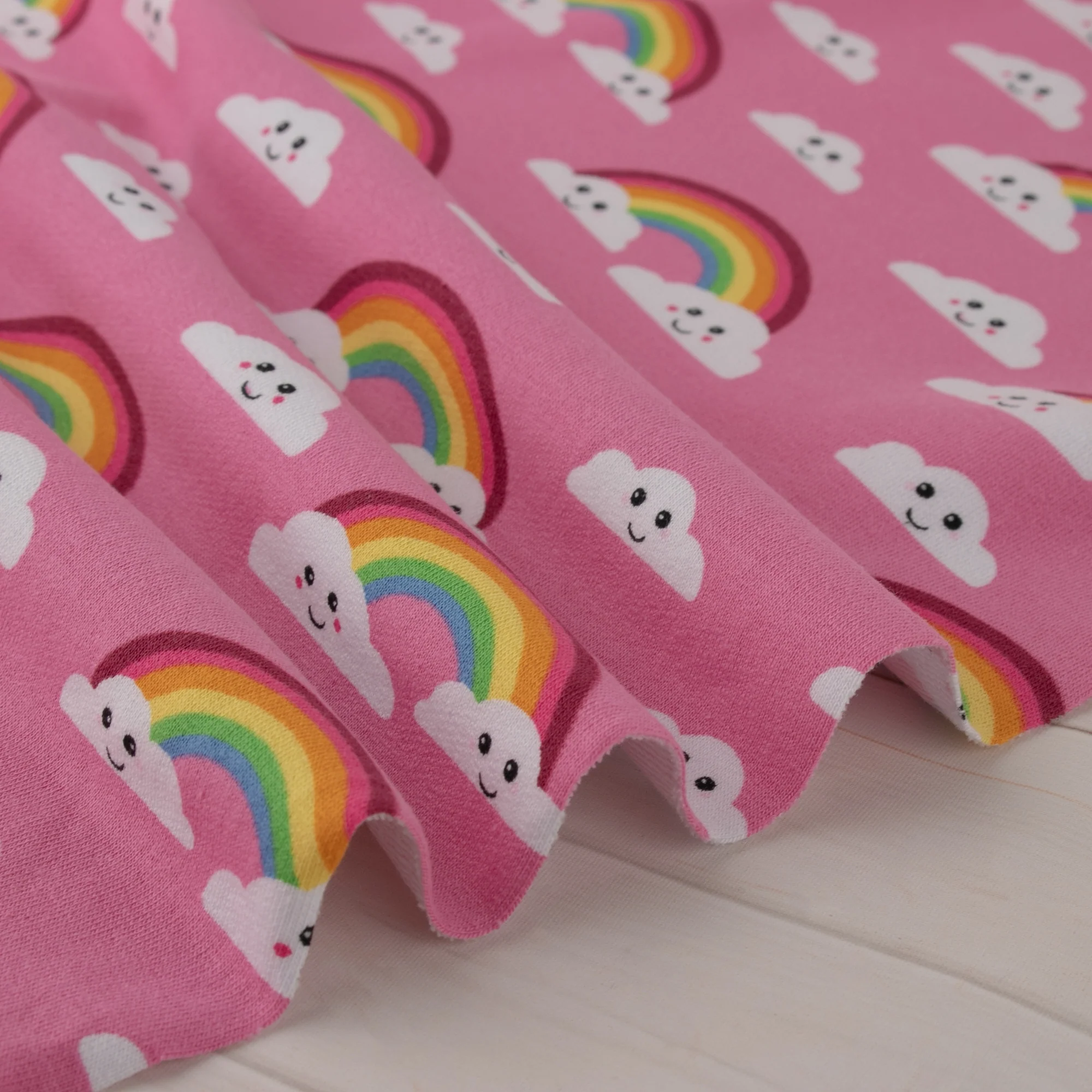 EUROPEAN - Cotton French Terry Print - Rainbow - Pink - Image 4