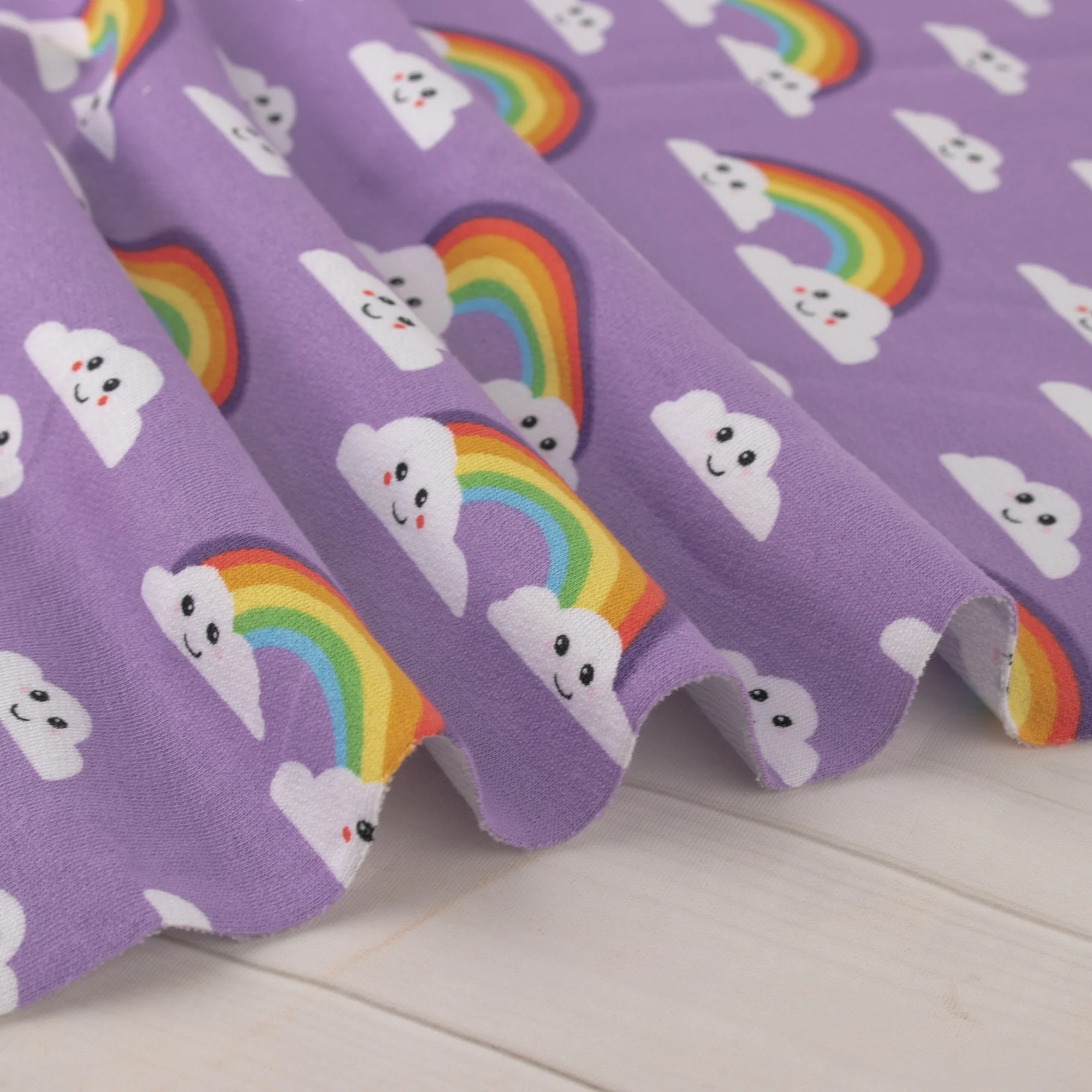 EUROPEAN - Cotton French Terry Print - Rainbow - Purple - Image 4