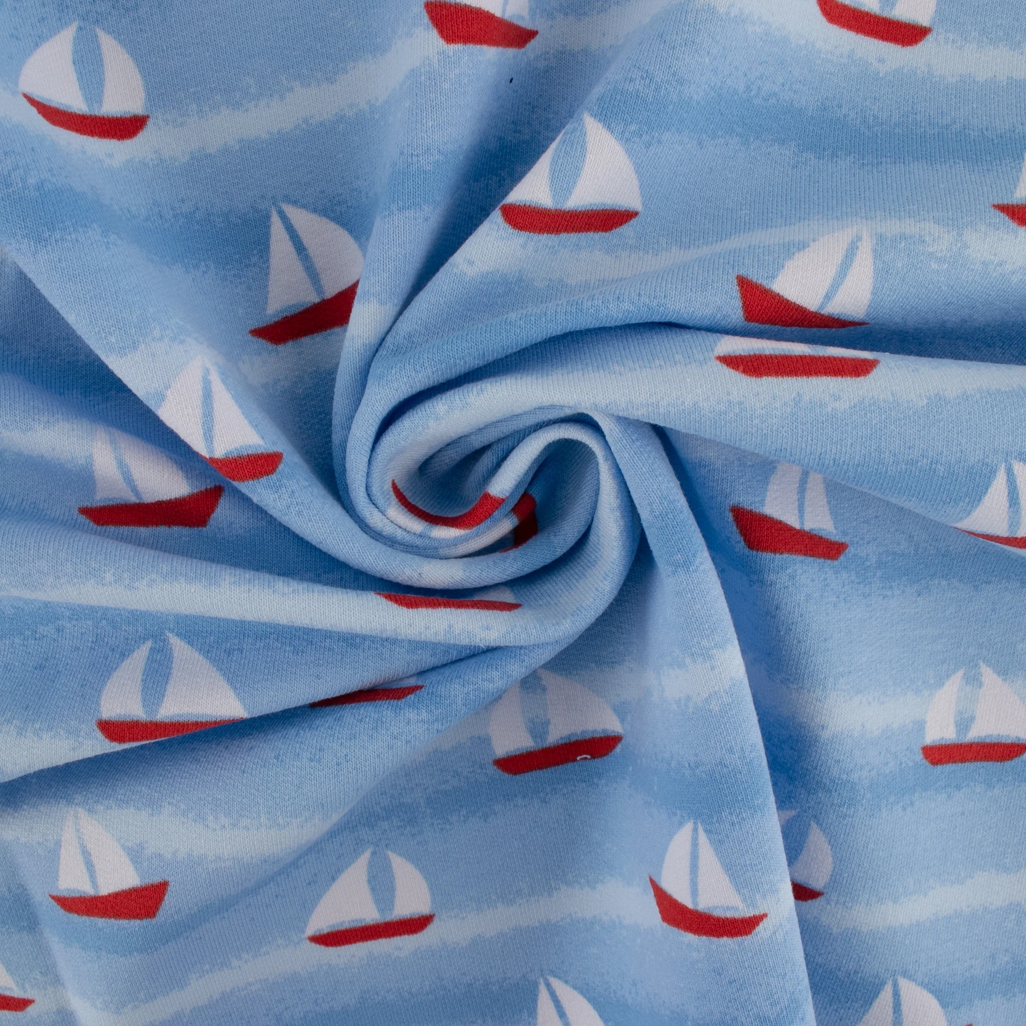 EUROPEAN - Cotton French Terry Print  - Sailboat - Blue - Image 2
