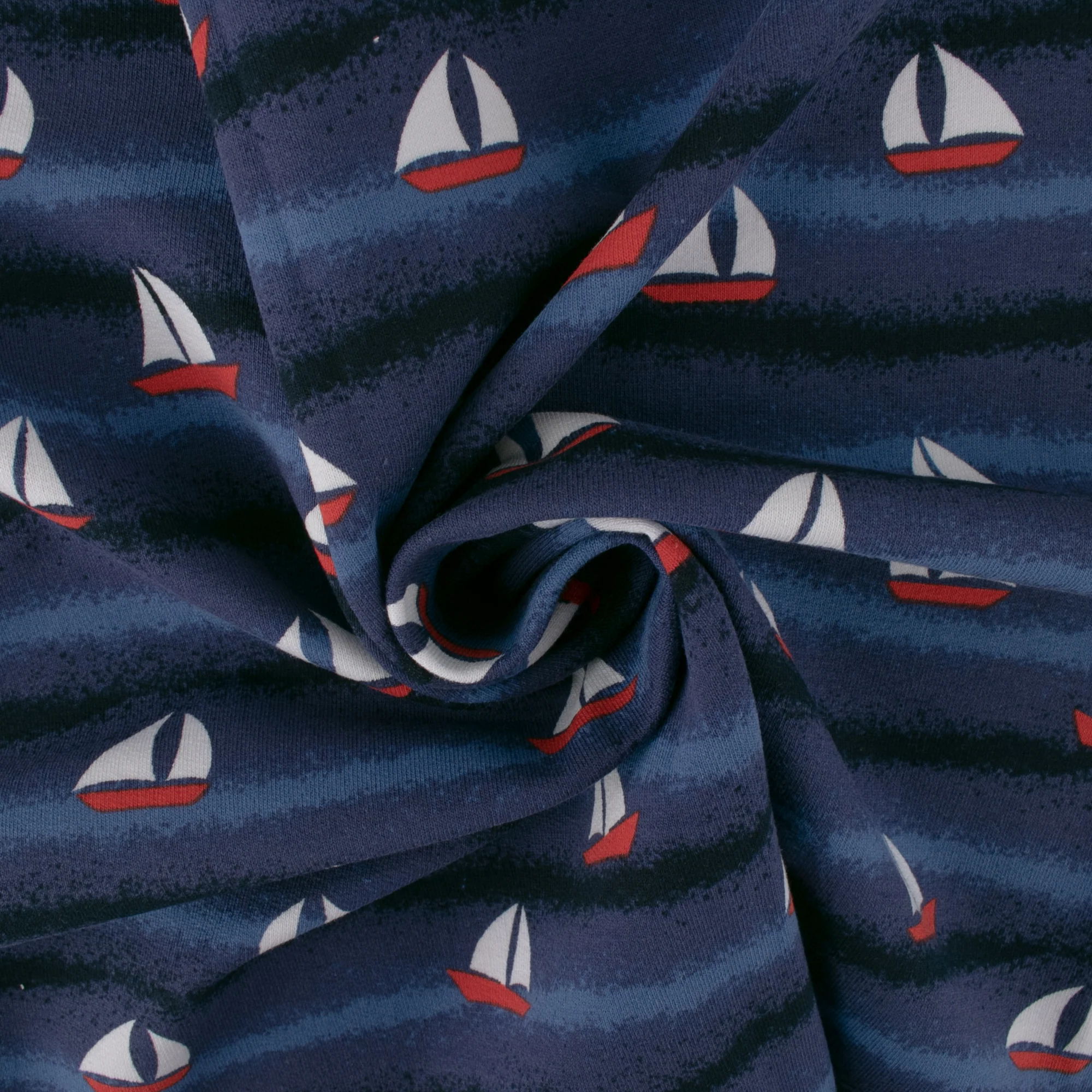 EUROPEAN - Cotton French Terry Print - Sailboat - Navy - Image 2