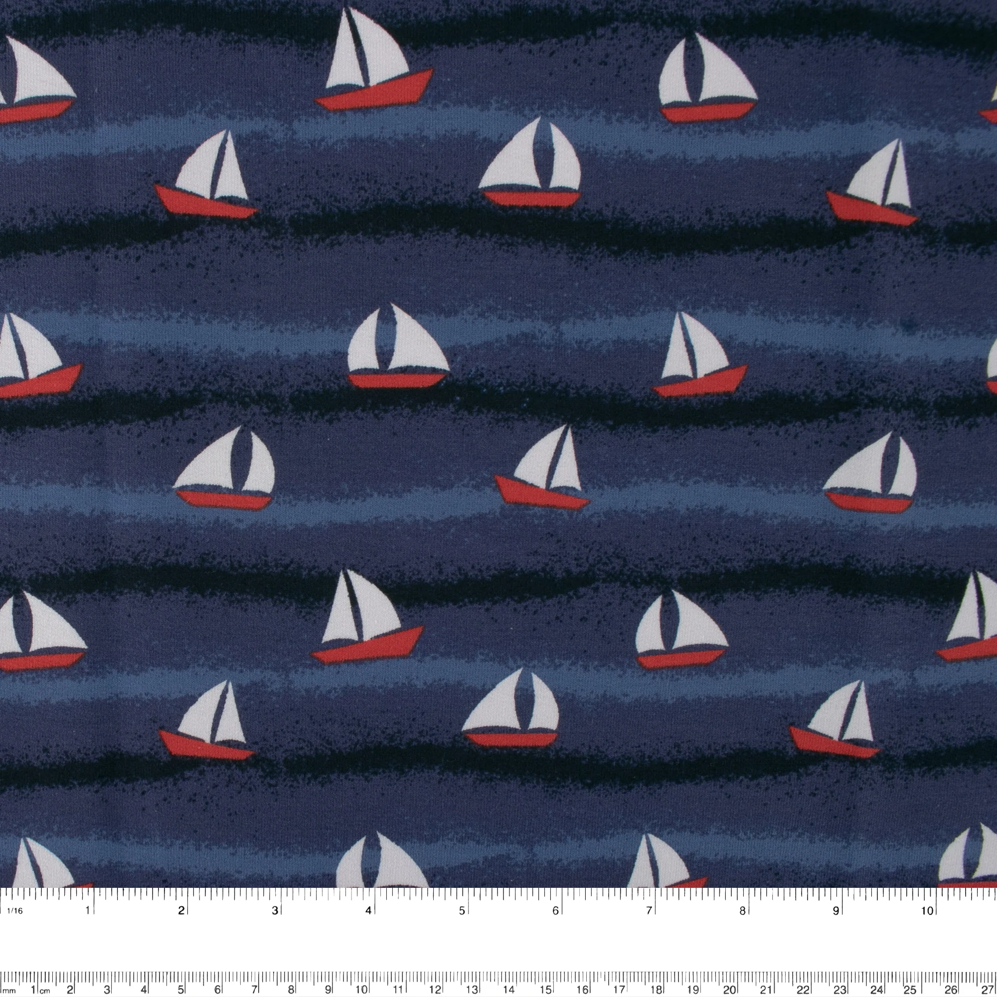 EUROPEAN - Cotton French Terry Print - Sailboat - Navy - Image 3