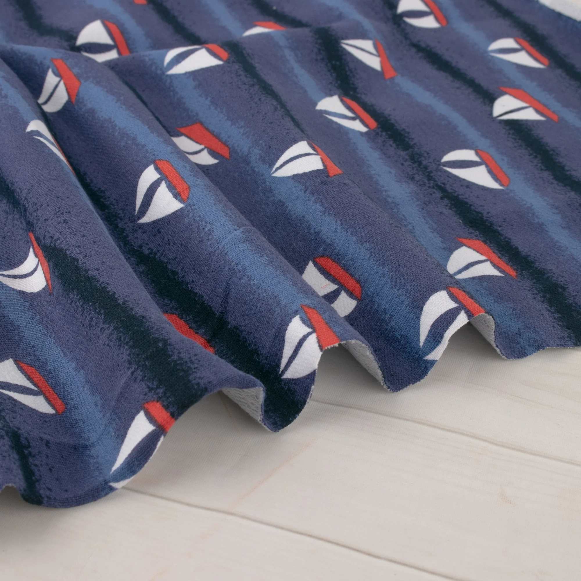 EUROPEAN - Cotton French Terry Print - Sailboat - Navy - Image 4