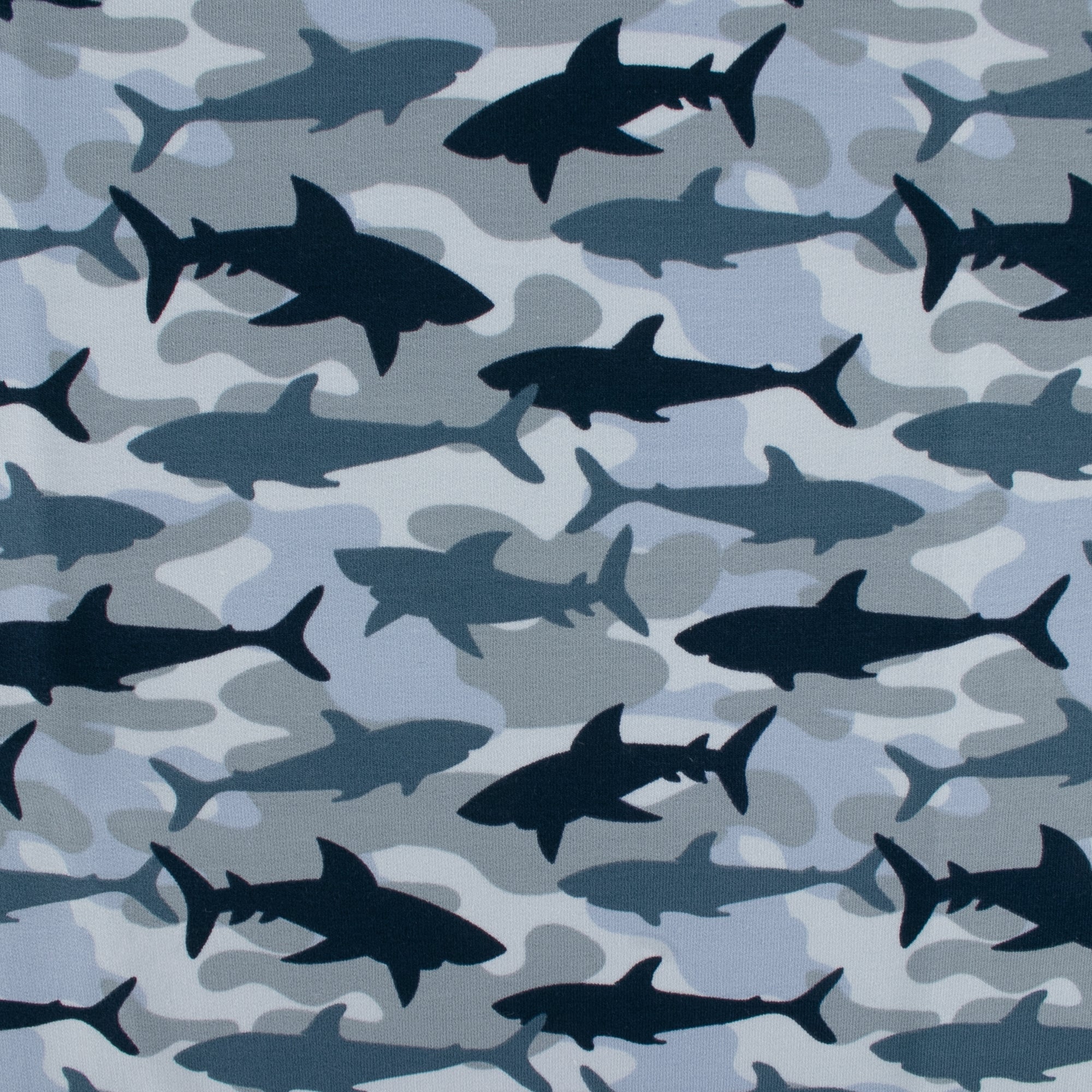 EUROPEAN - Cotton French Terry Print - Shark - Blue