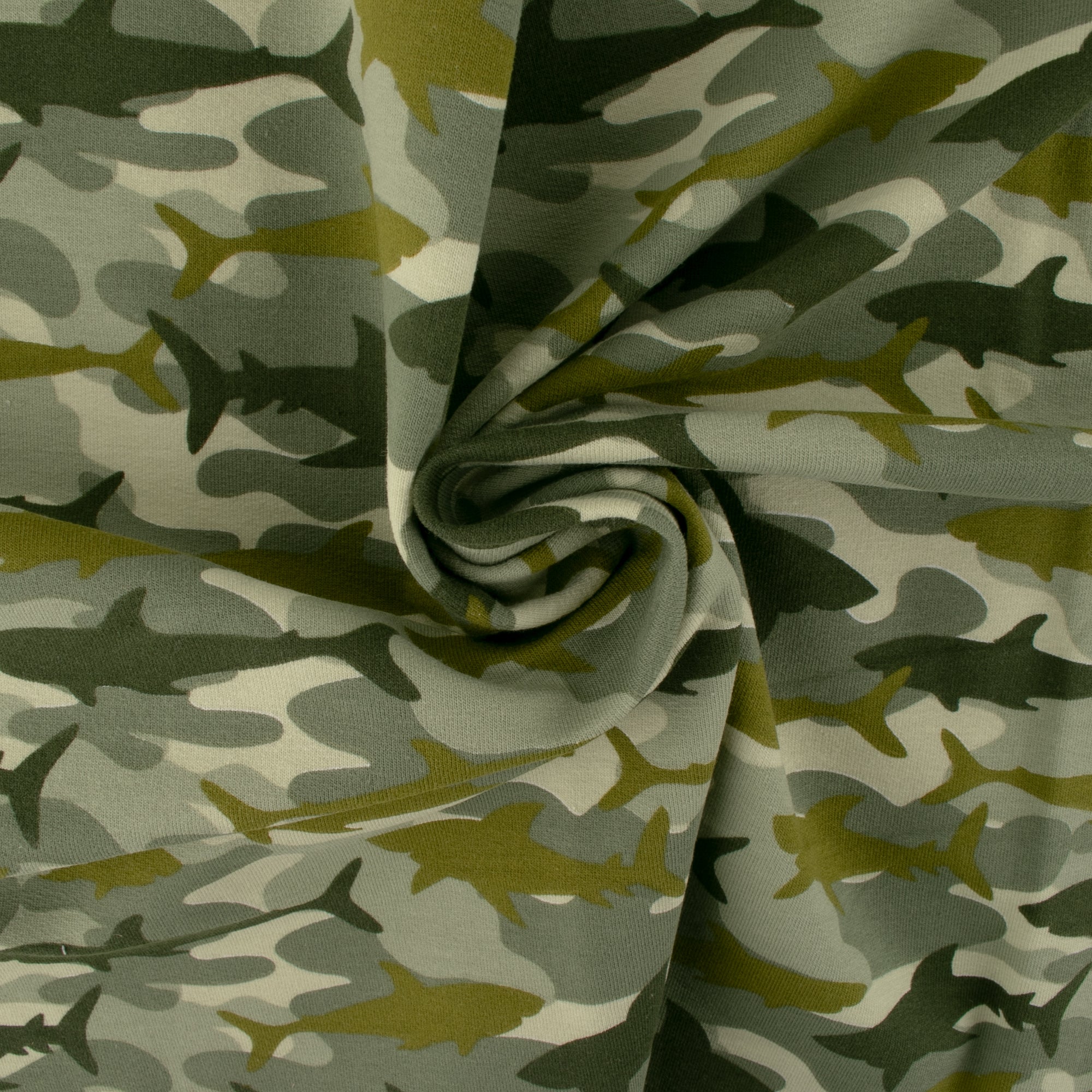 EUROPEAN - Cotton French Terry Print - Shark - Green - Image 2