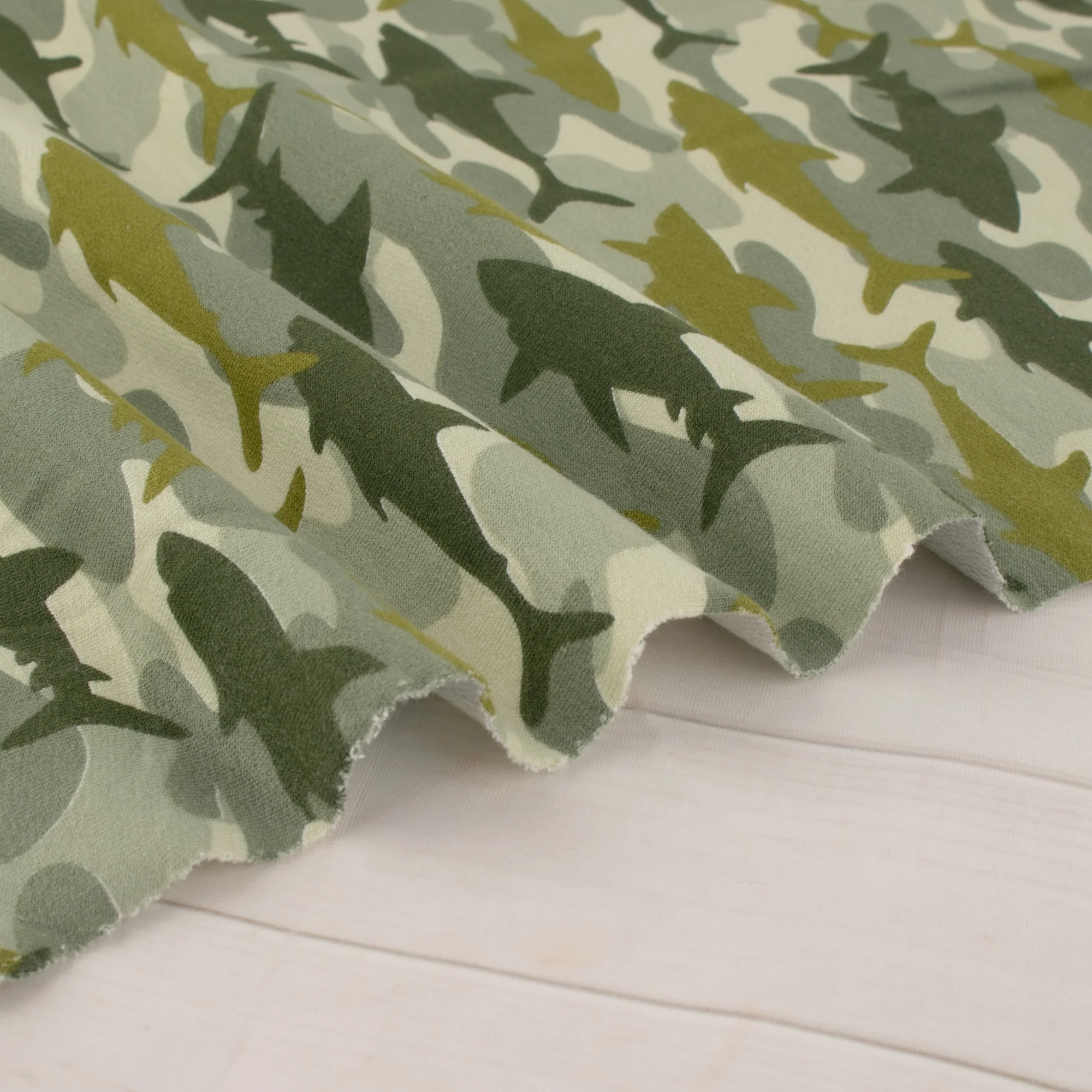 EUROPEAN - Cotton French Terry Print - Shark - Green - Image 4