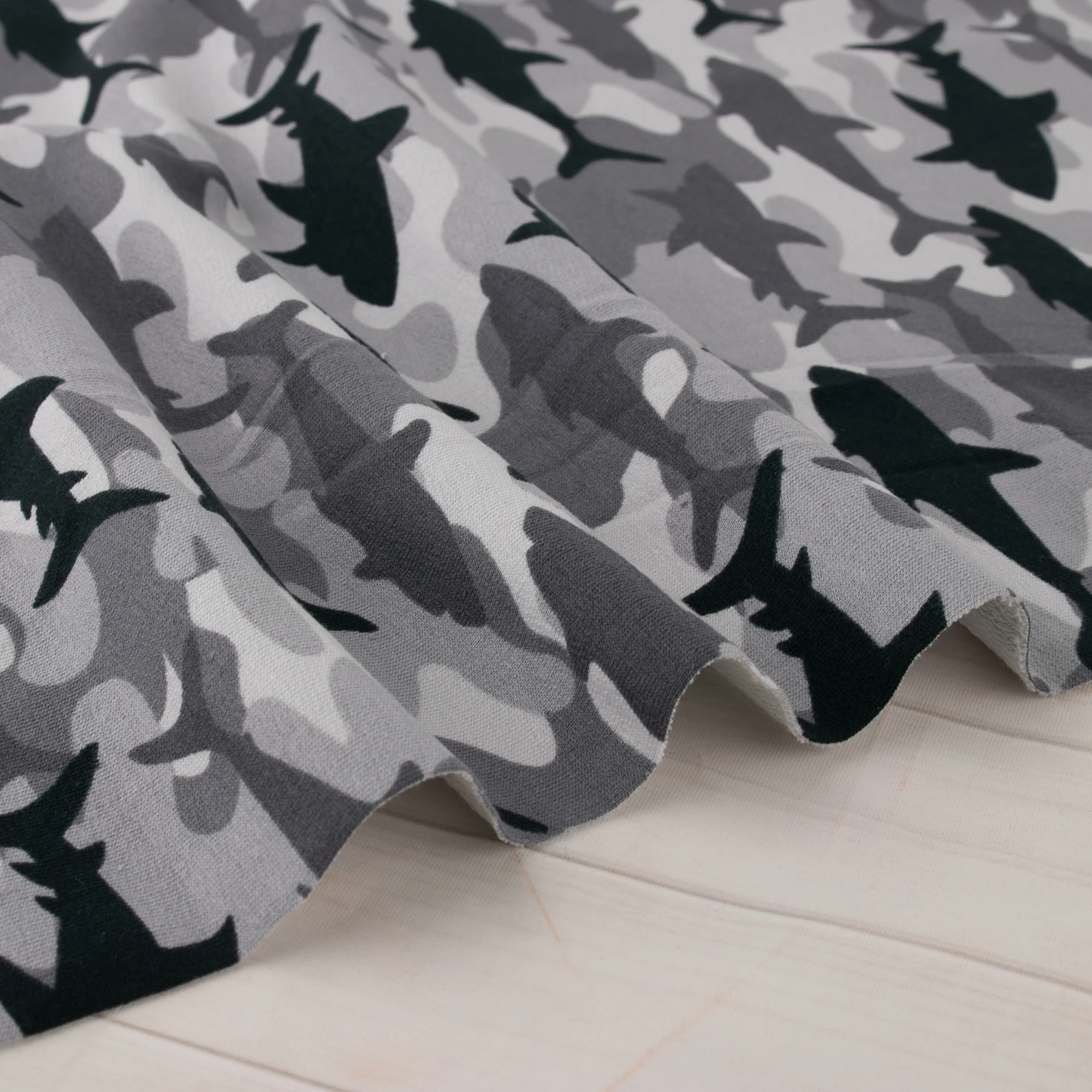 EUROPEAN - Cotton French Terry Print  - Shark - Grey - Image 4