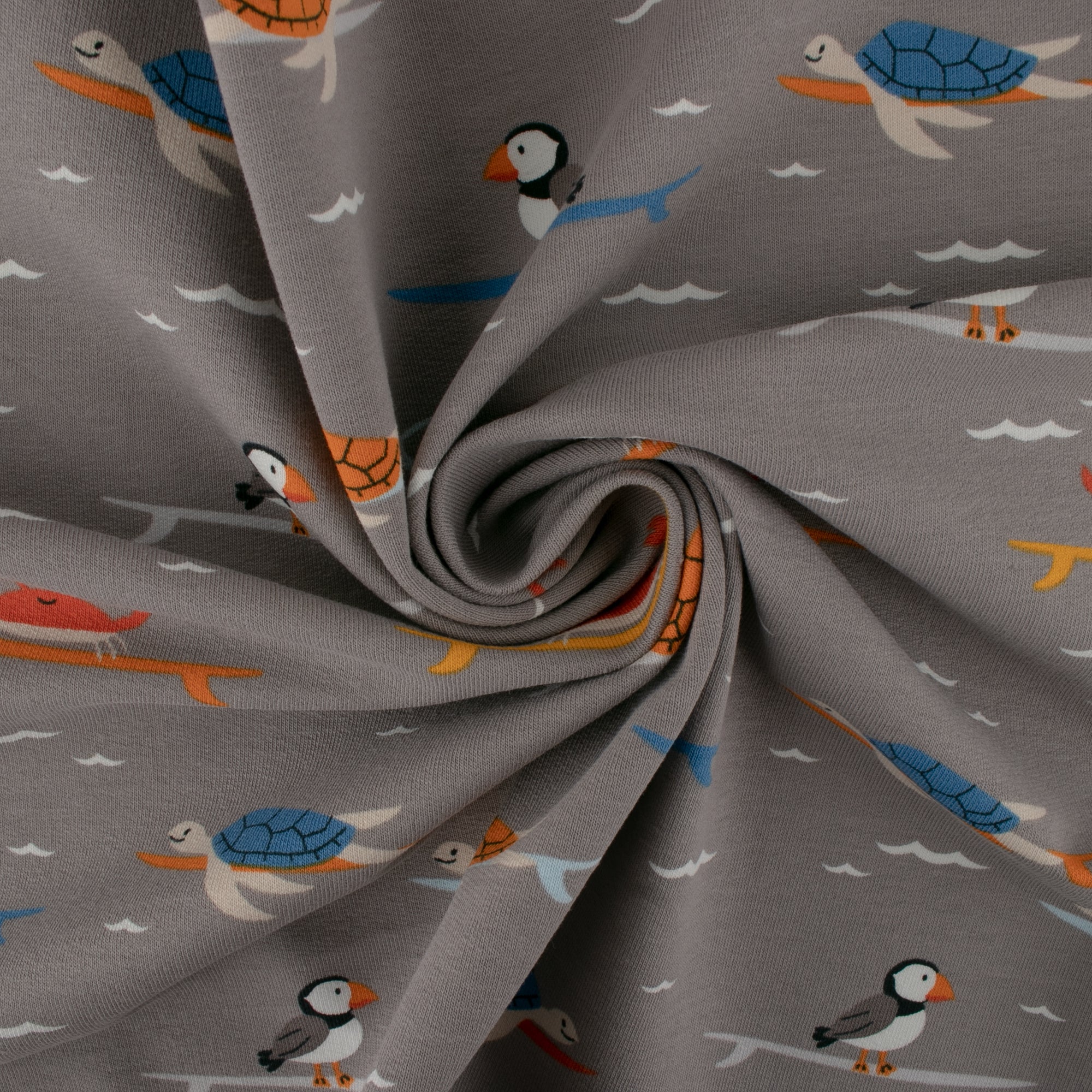 EUROPEAN - Cotton French Terry Print  - Turtles - Grey - Image 2