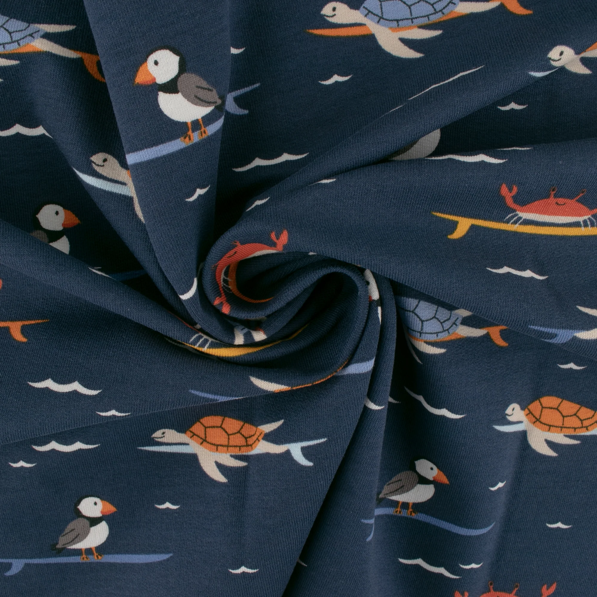 EUROPEAN - Cotton French Terry Print - Turtles - Navy - Image 2